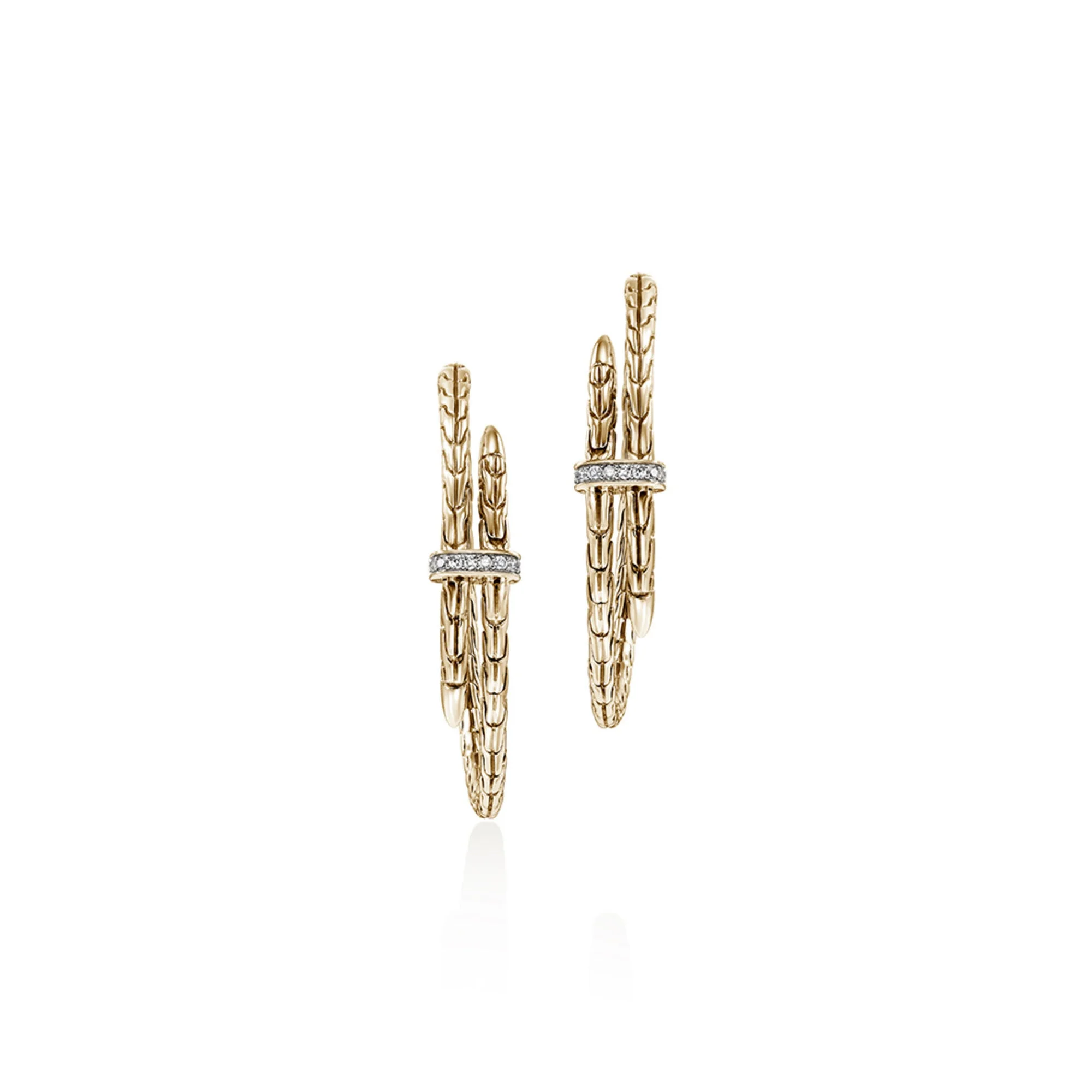Spear Hoop Earring, Gold, Diamonds, 40MM - 1