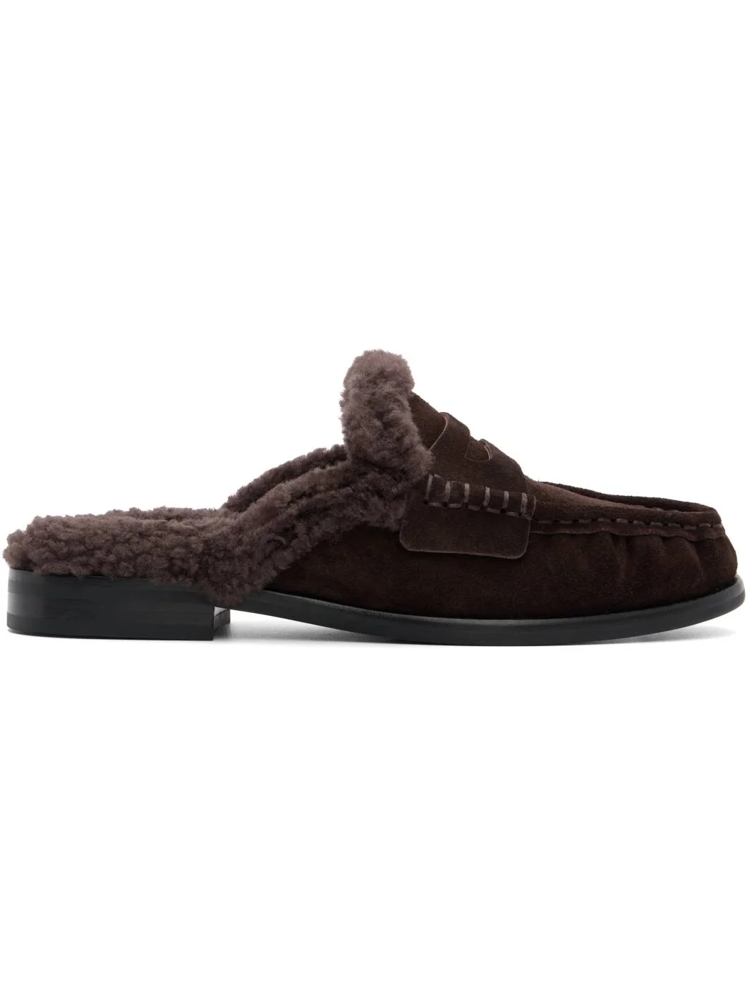 Brown Carter Mule Shearling Slip-on Loafers - 1