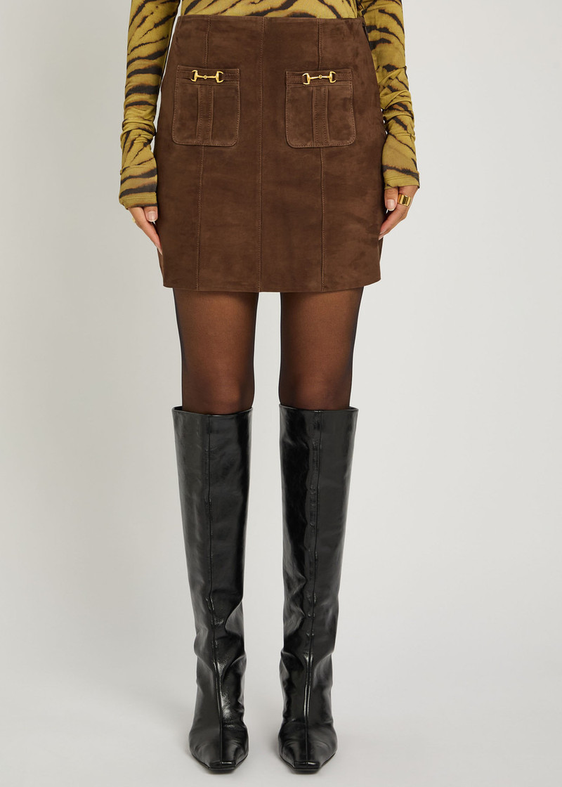 RIXO Rixo Wiley Horsebit-embellished Suede Mini Skirt outlook