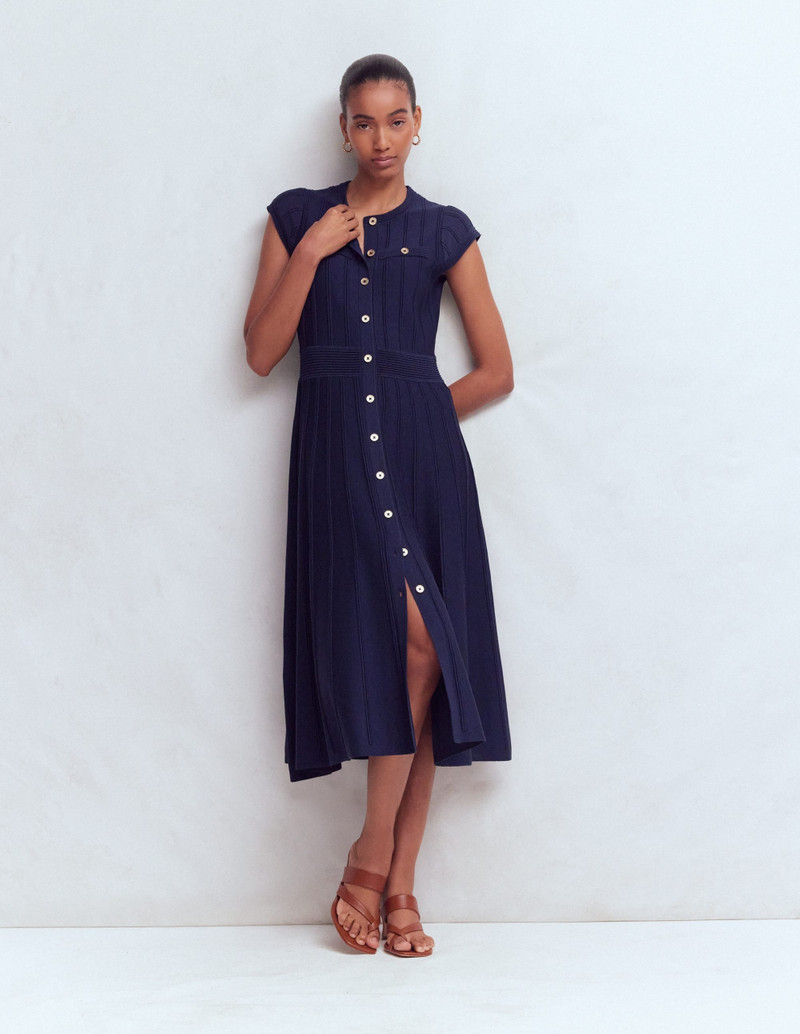 Cap Sleeve Knitted Dress-Navy 8