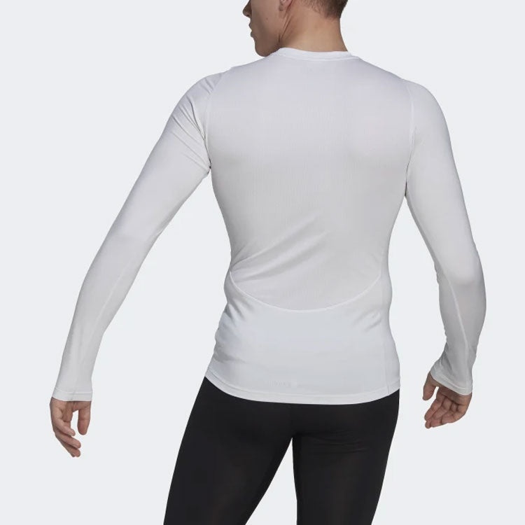 Men's adidas Training Techfit Solid Color Training Long Sleeves White T-Shirt HJ9926 - 3