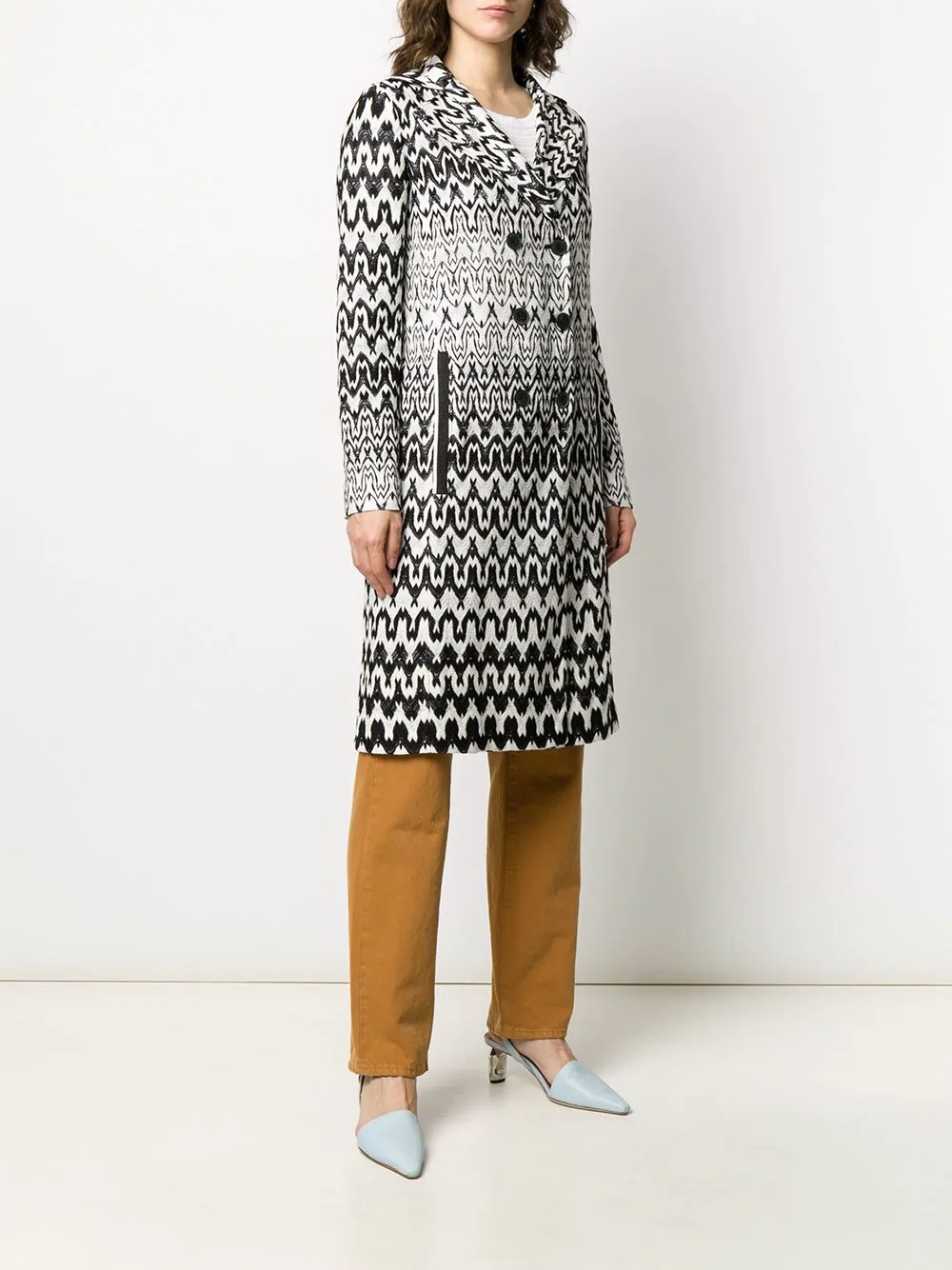 geometric pattern double-breasted coat - 3