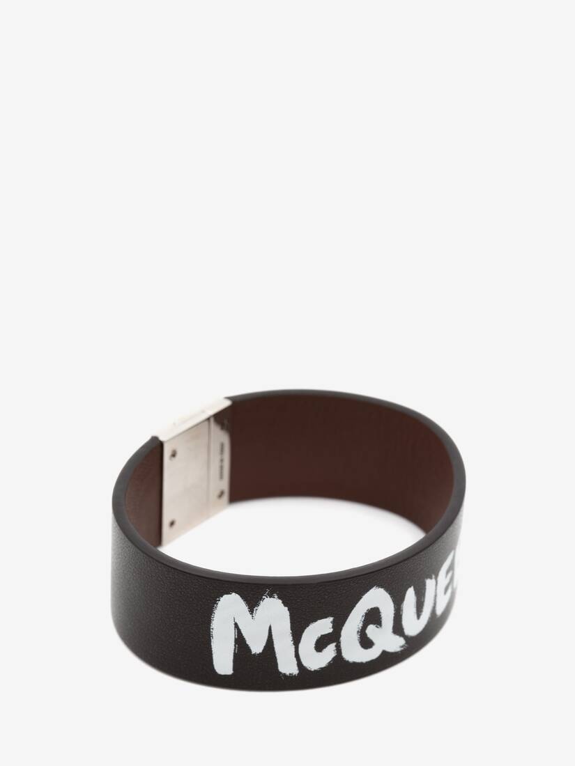 Mcqueen Graffiti Leather Cuff in Black/white - 2