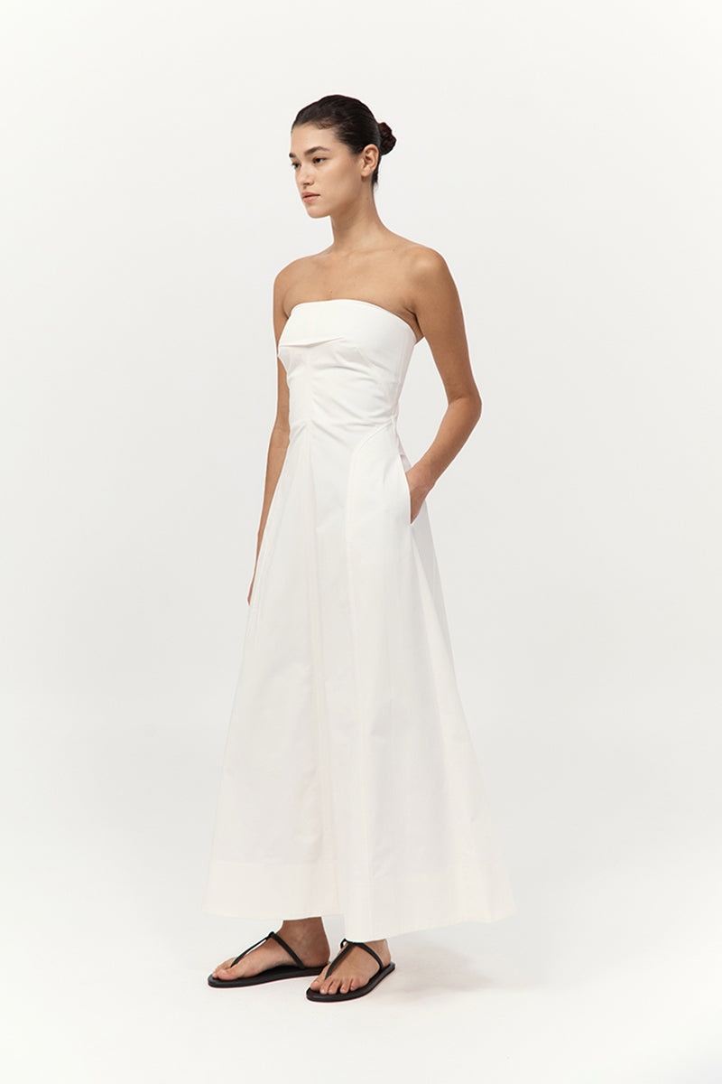 Sculpted Cotton Strapless Dress - Milk - 4