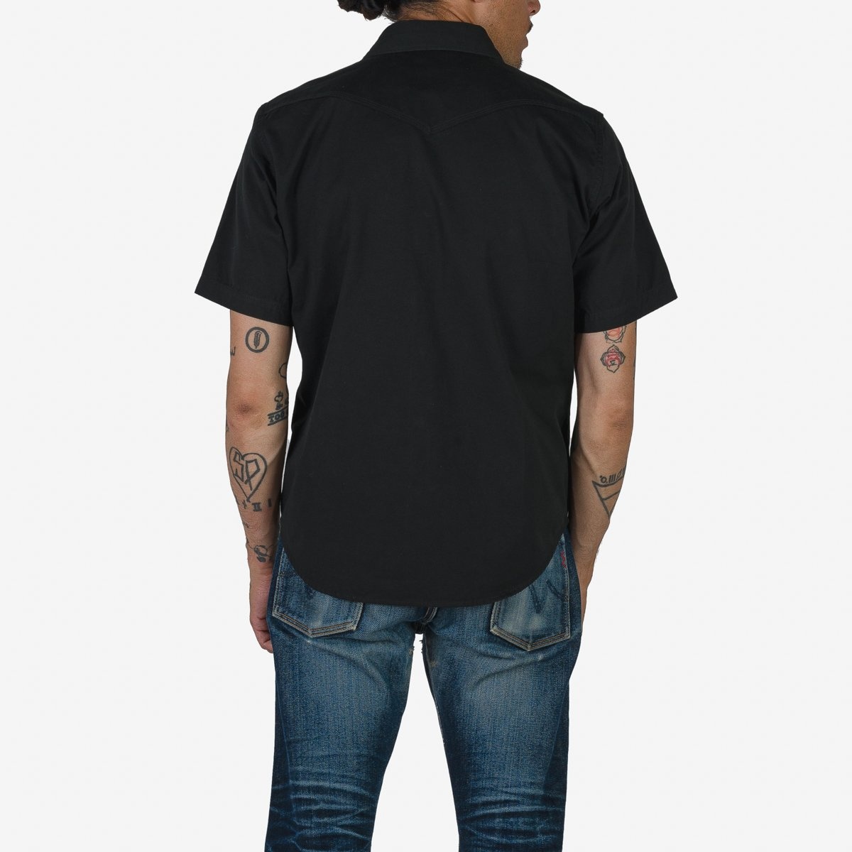 IHSH-387-BLK 7oz Fatigue Cloth Short Sleeved Western Shirt - Black - 4