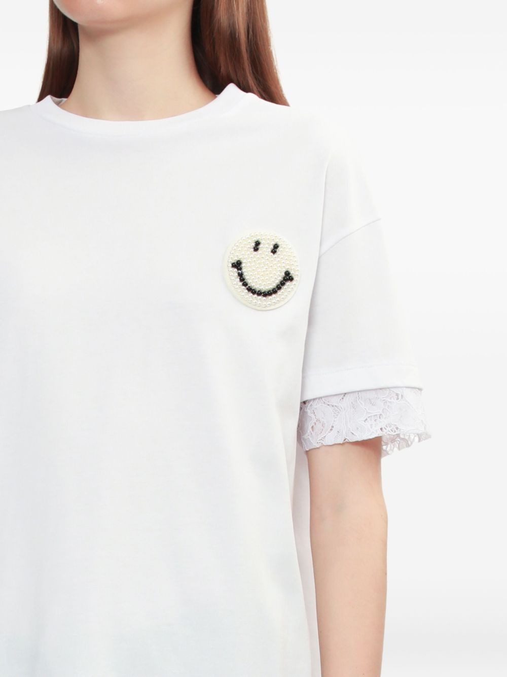 lace-trimmed smiley-face T-shirt - 5