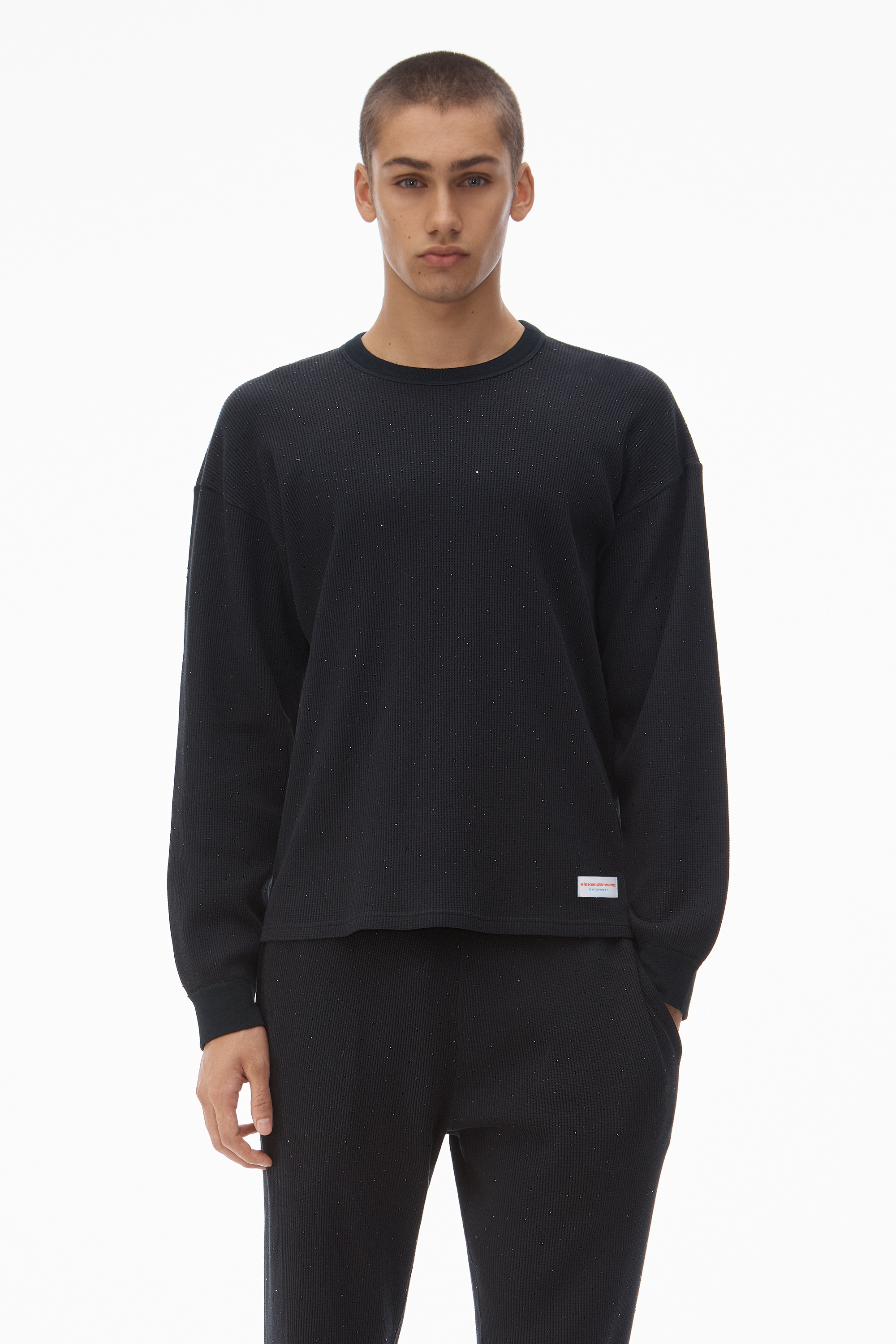 Crystal Hotfix Crewneck Long-Sleeve Tee in Waffle Knit - 2