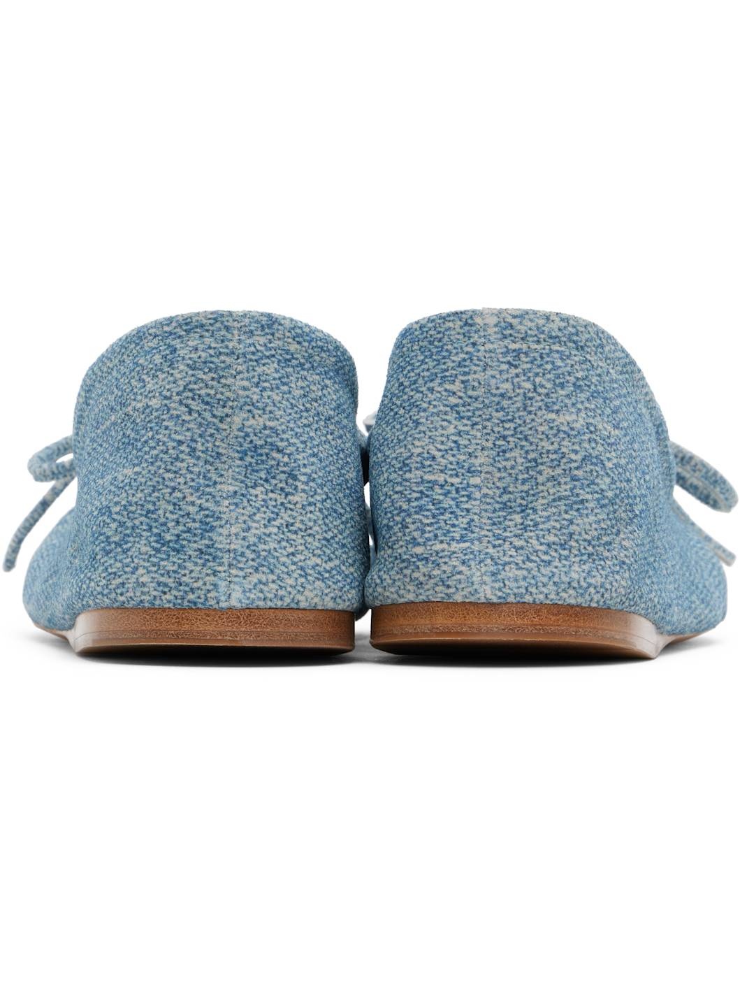 Blue Calf Suede Print Ballerina Flats - 2