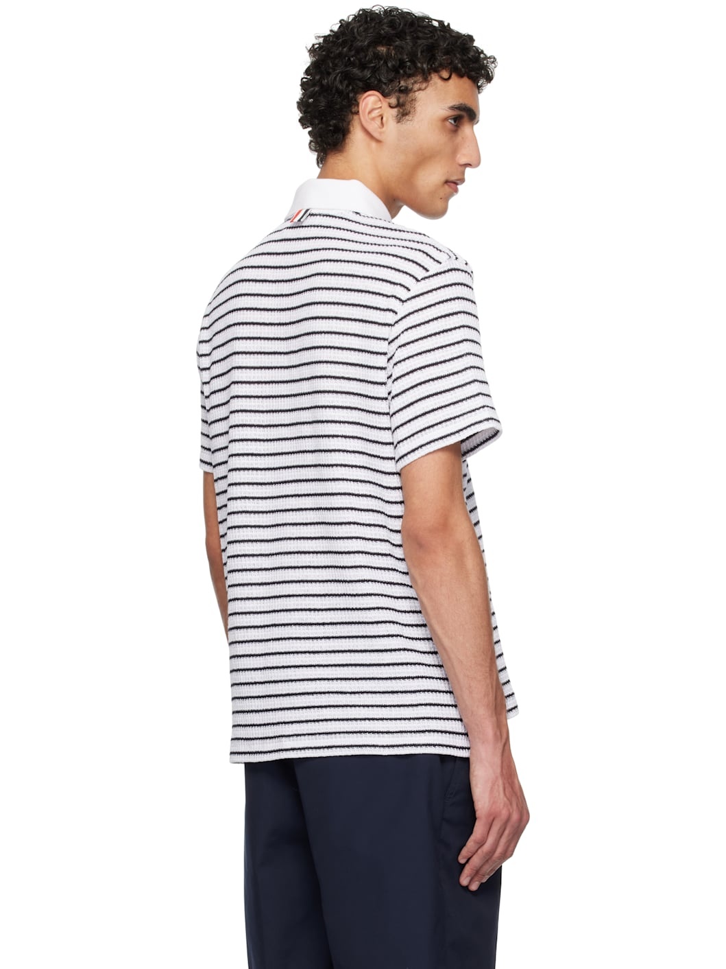 White & Navy Short Sleeve Button Down Shirt - 3