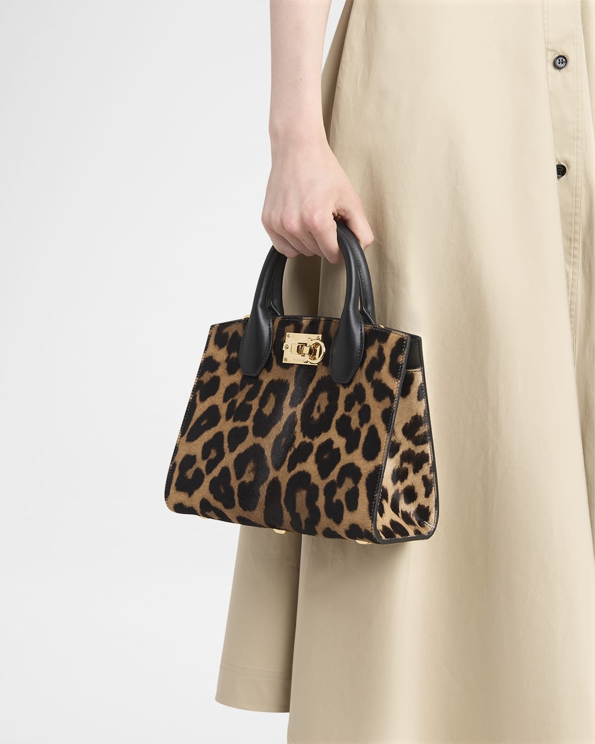 FERRAGAMO Studio Leopard Horse Hair Top-Handle Bag