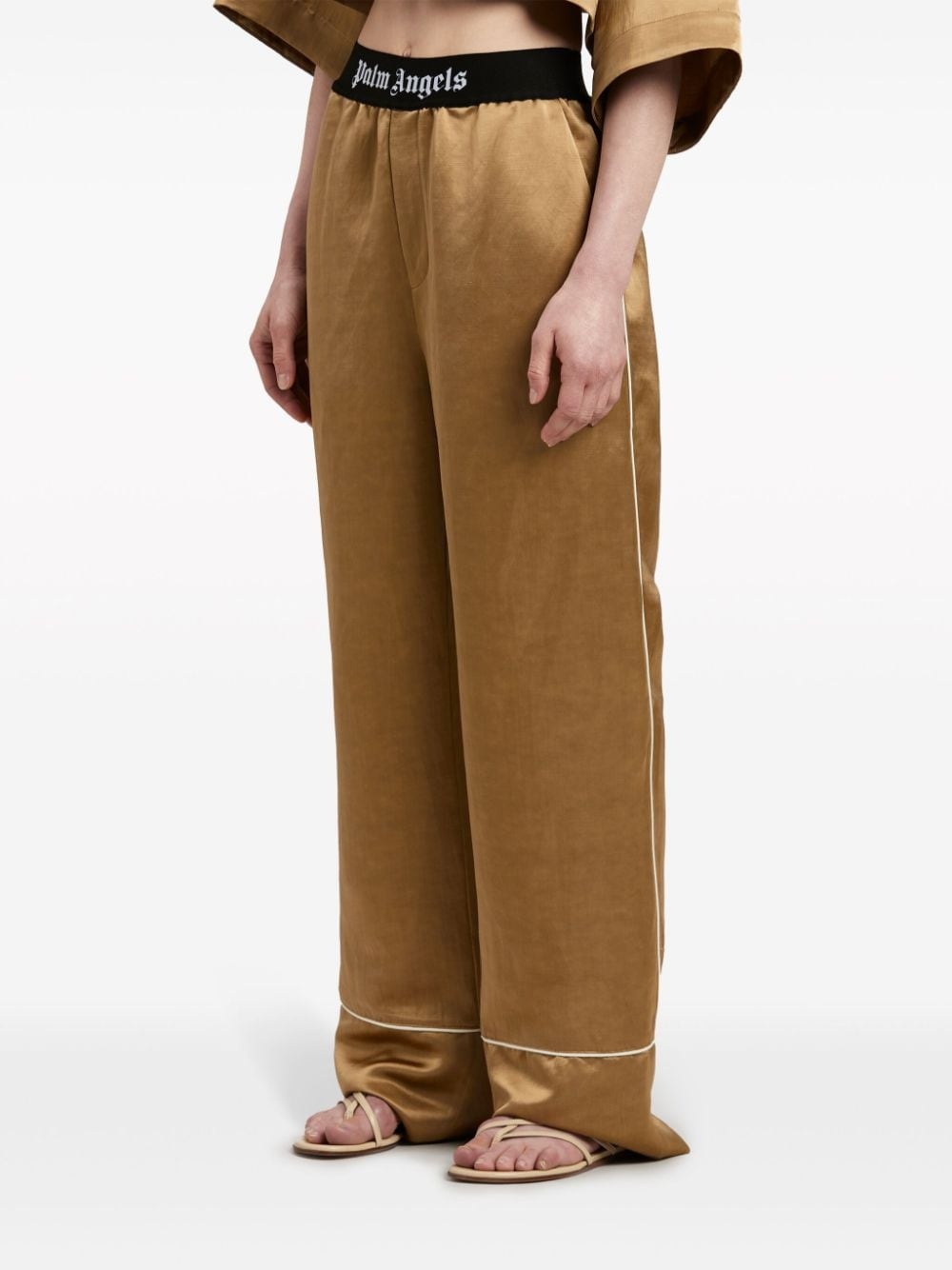logo-print strap cotton flared trousers - 4