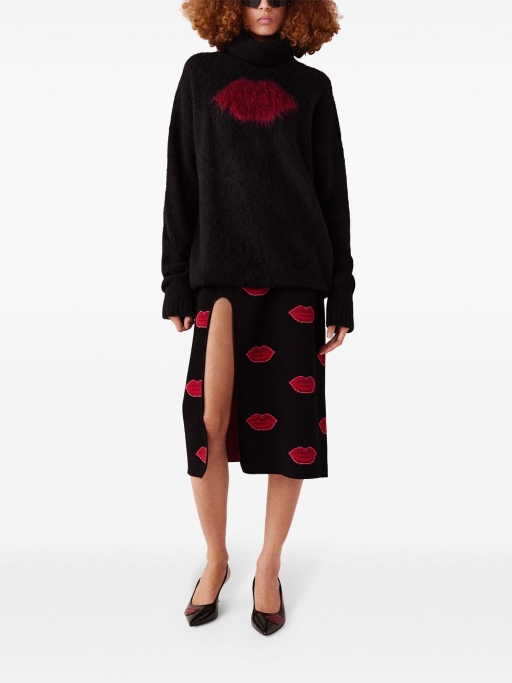 lips-print knit midi skirt - 2