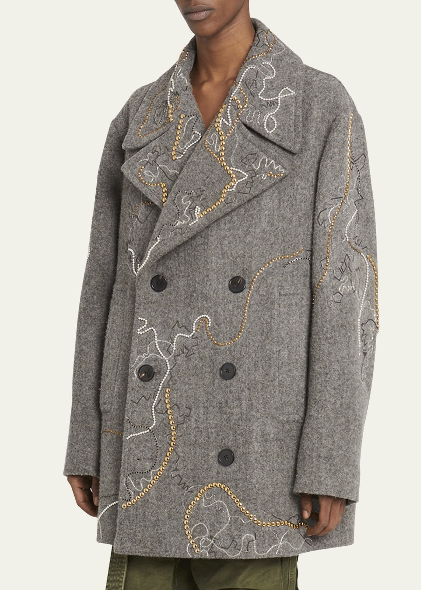 Dries Van Noten Men's Raven Embellished Peacoat