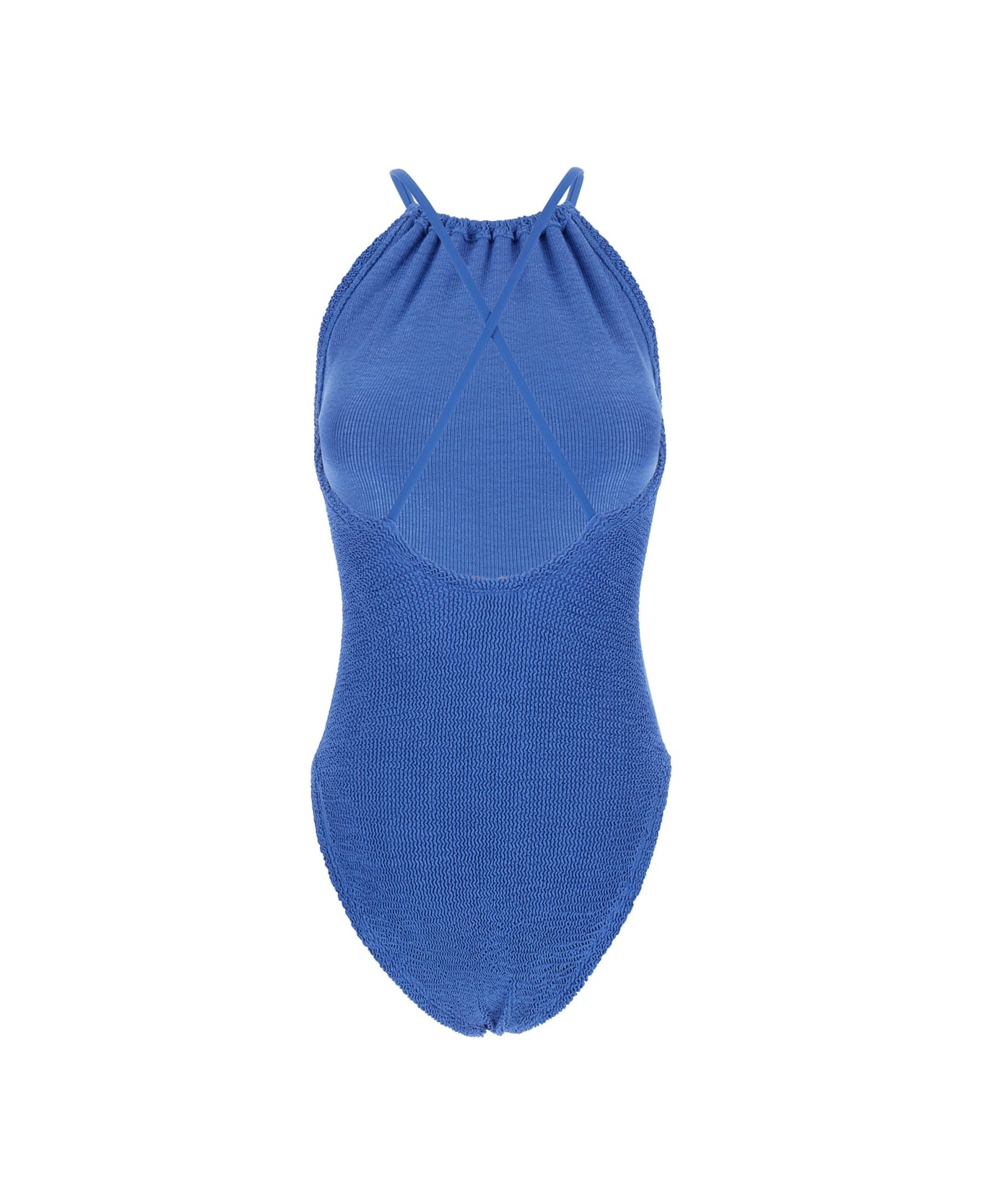 'portia' Blue Swimsuit With Criss-crossed Straps On The Rear In Tech Fabric Woman - 2