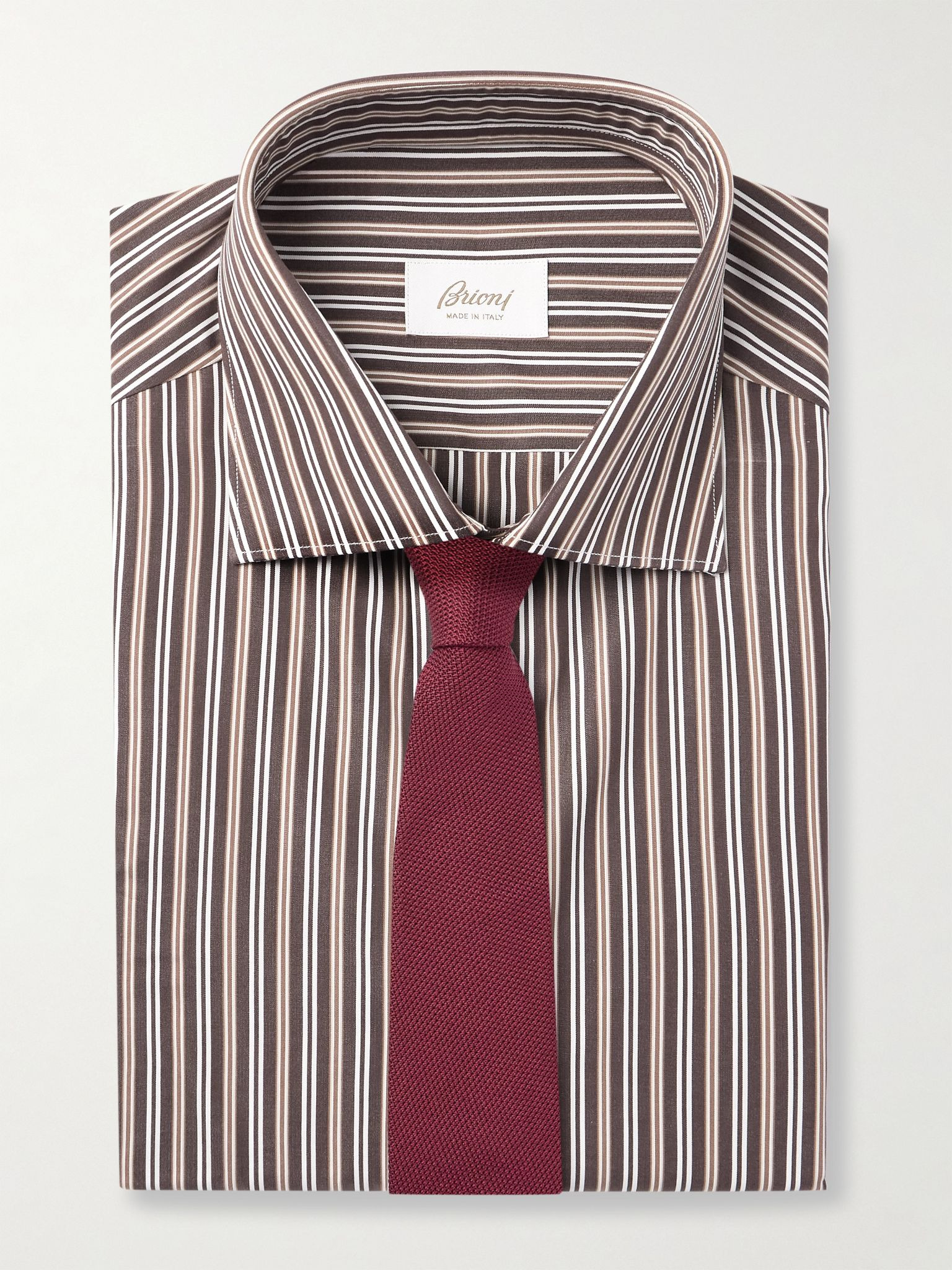 Cutaway-Collar Striped Cotton-Poplin Shirt Brown - 5