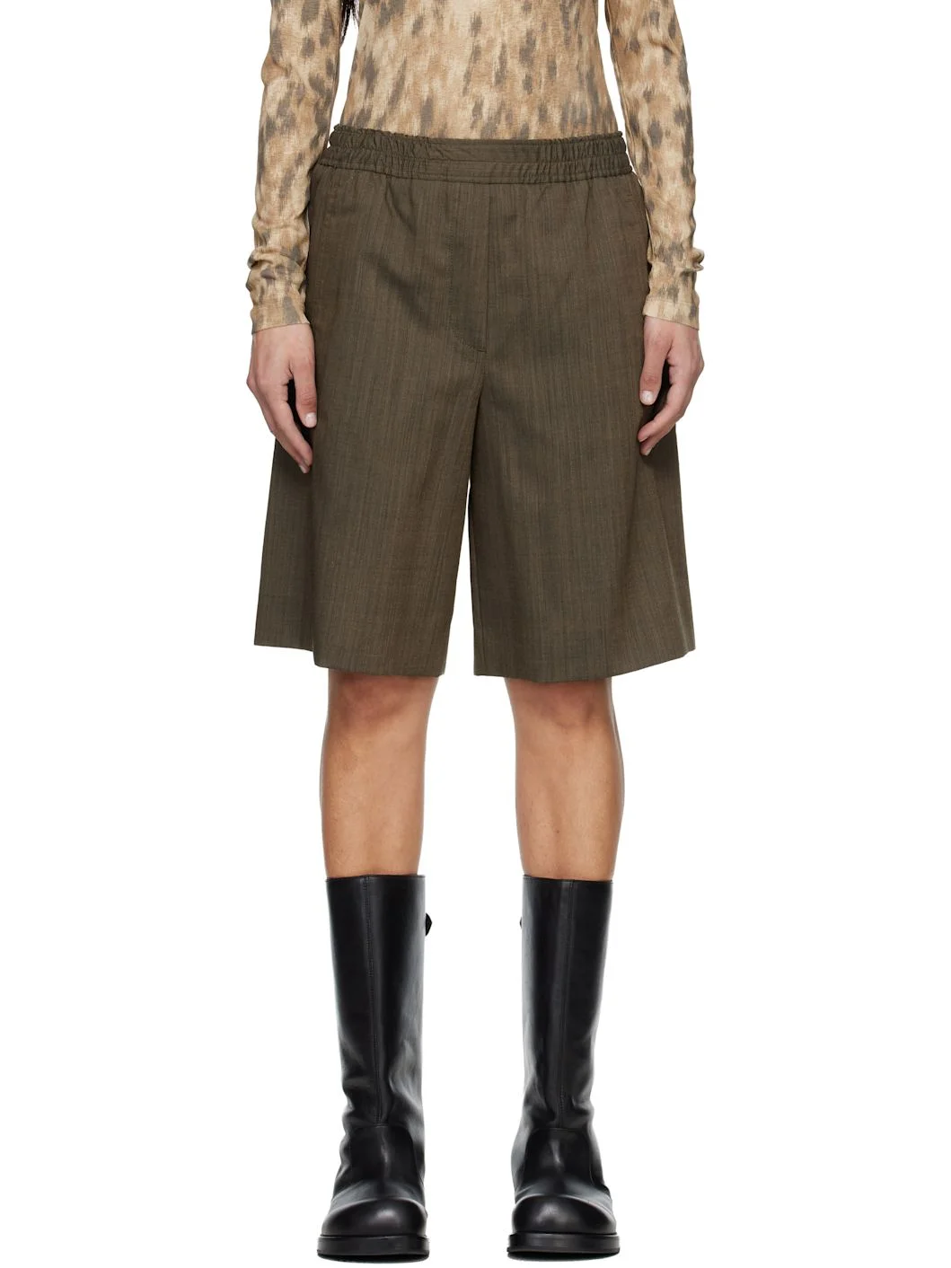 Brown Light Wool Melange Boxer Shorts - 1