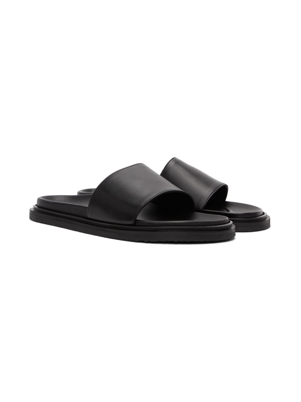 Black Leather Summer Flat Sandals - 4