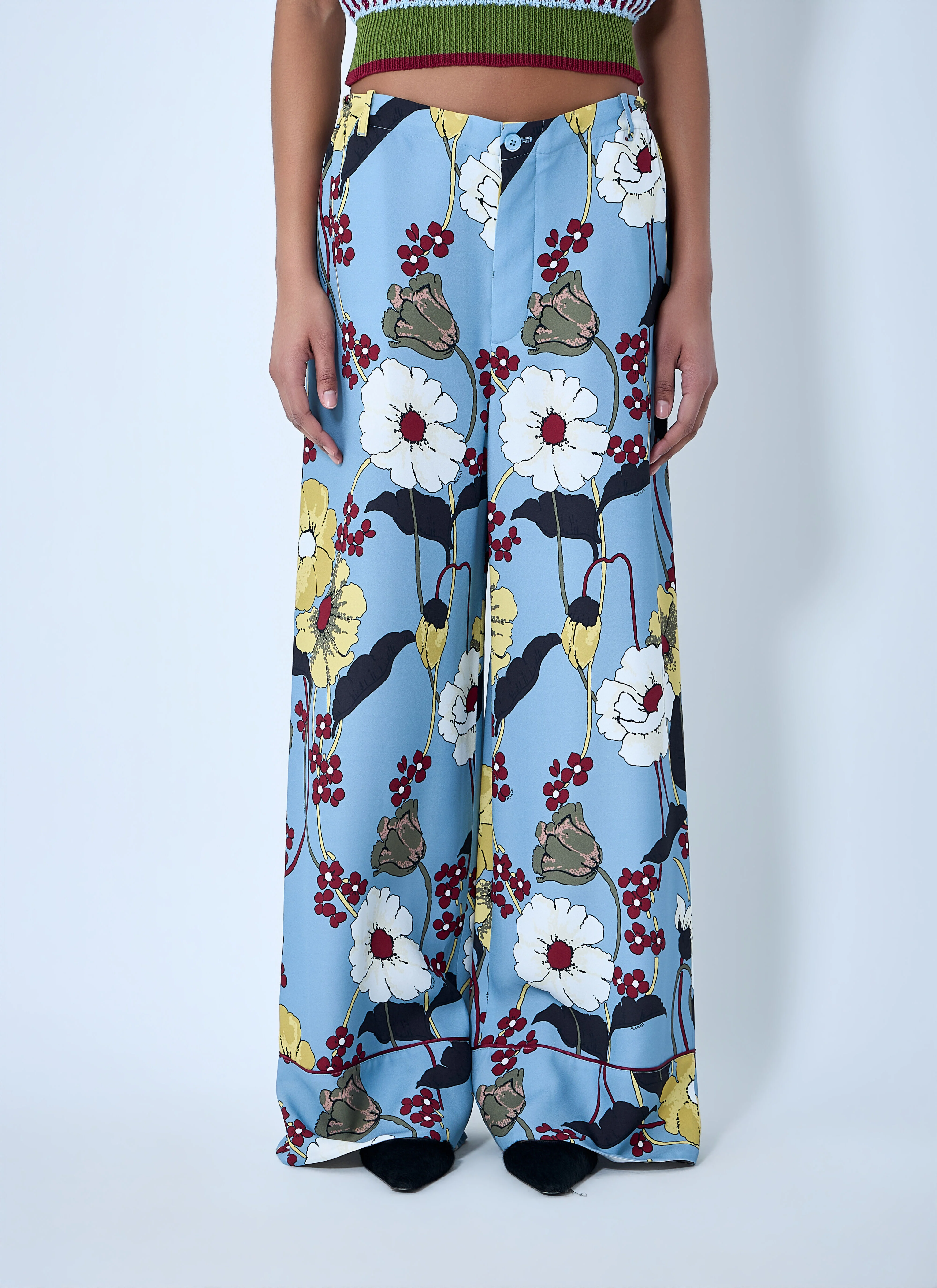 Wide-Leg Floral Trousers - 1