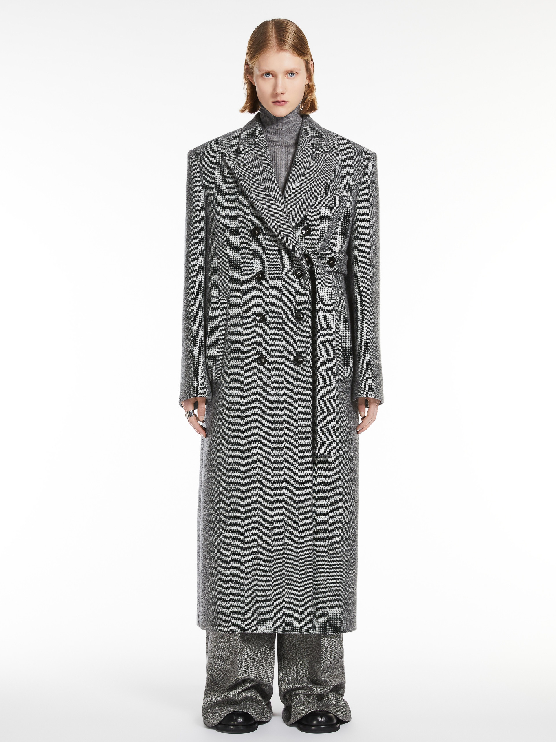 【送料&関税込】SportMax Double-breasted Long-sleeved Coat Sportmax - Billy double-breasted wool coat grey - The Corner