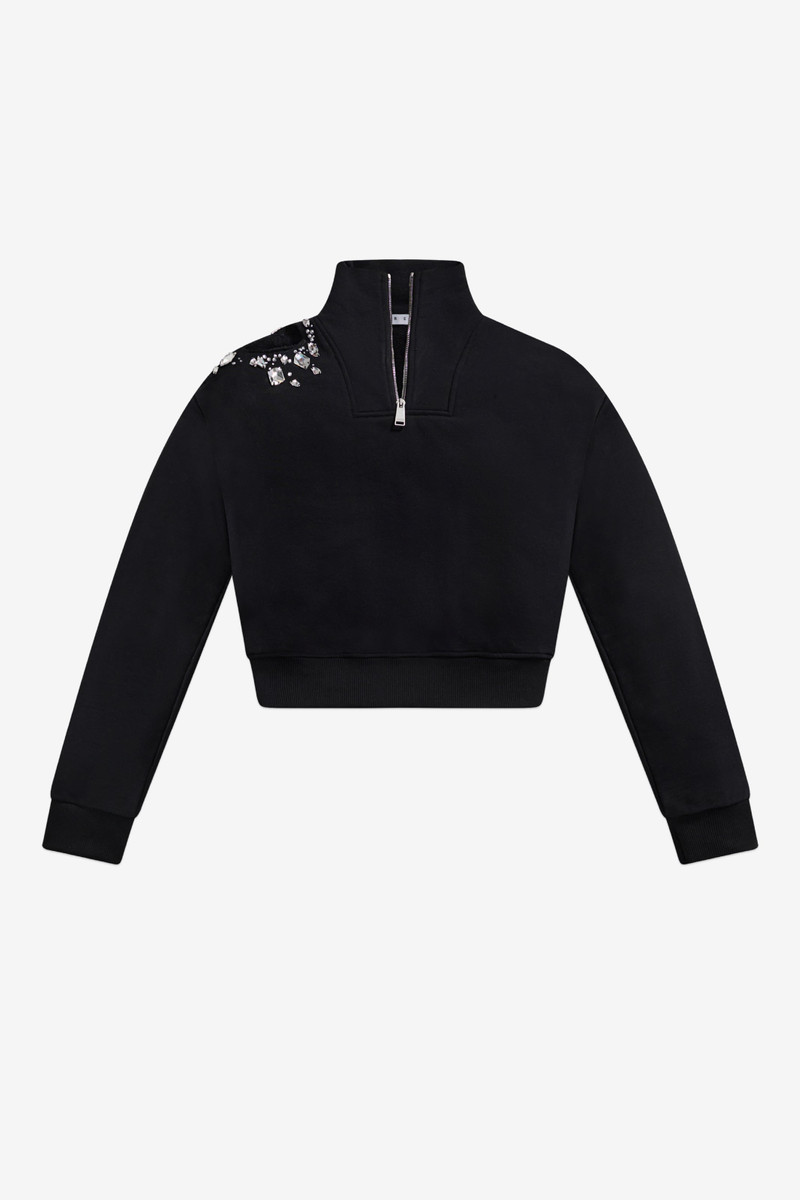 CRYSTAL CLUSTER CUTOUT QUARTER ZIP SWEATSHIRT 1