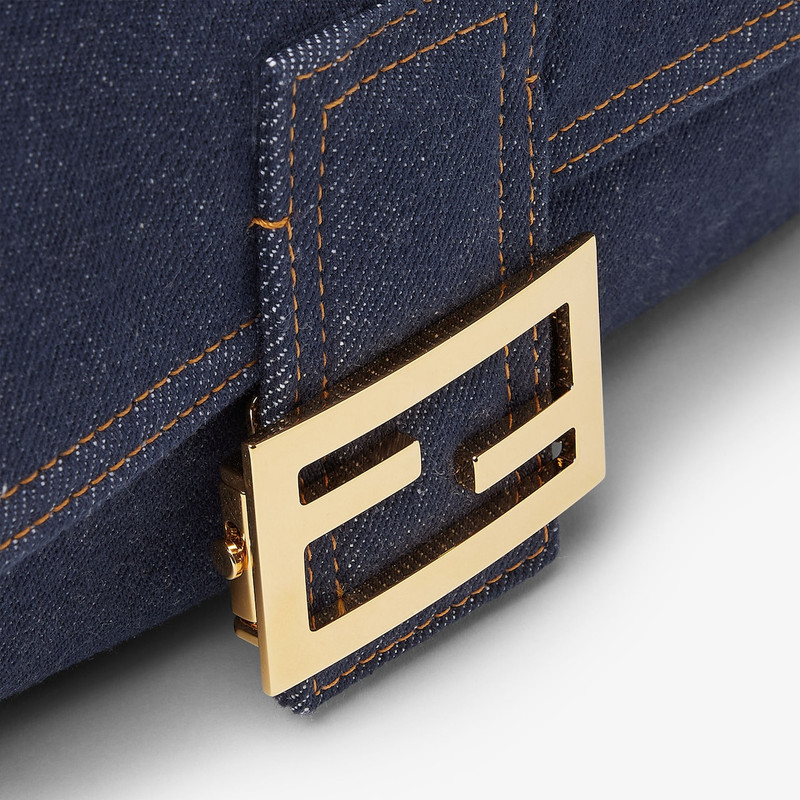 Baguette® Dark blue denim and blue denim-effect FF jacquard bag 8