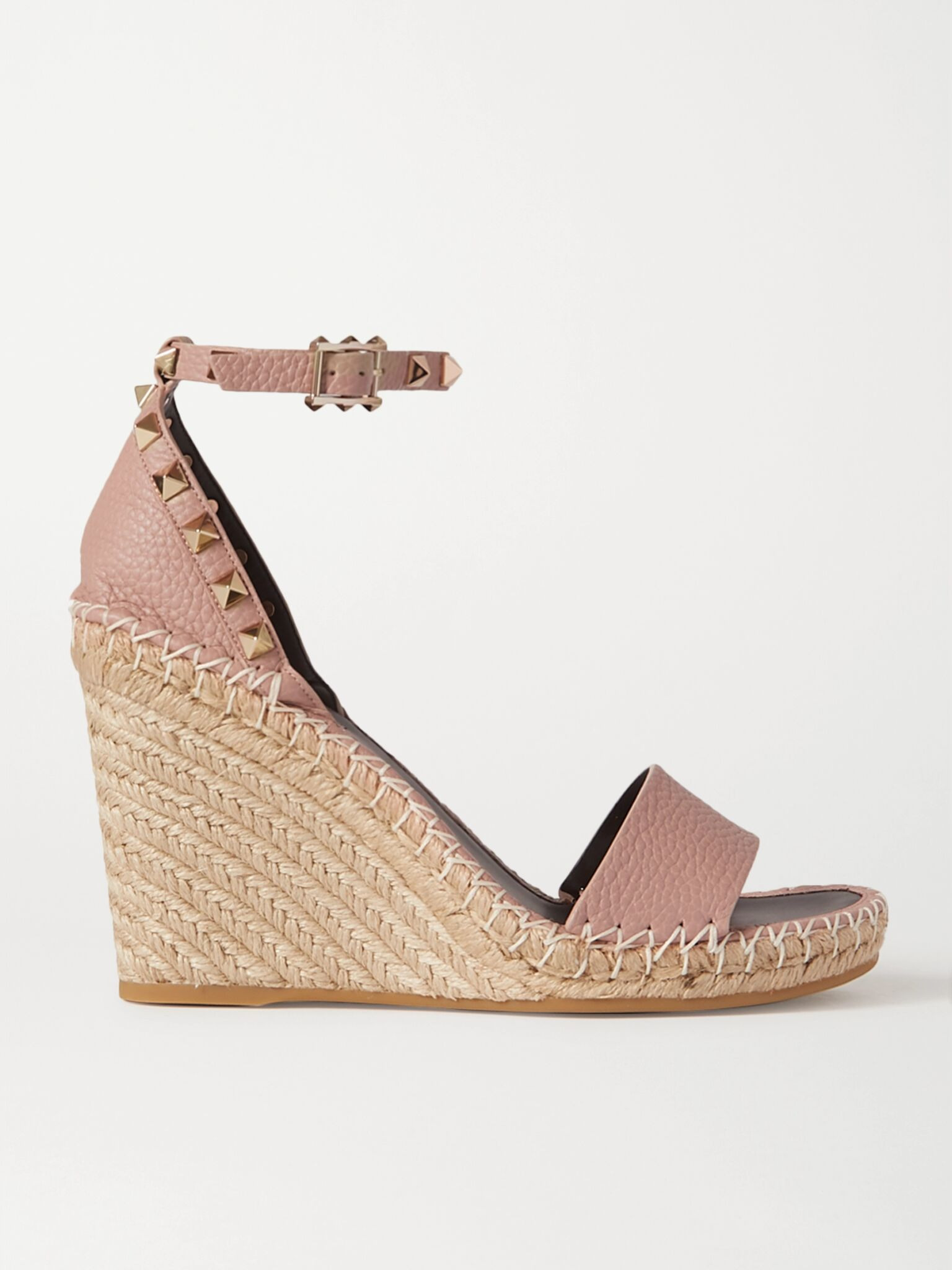 Rockstud 105 textured-leather espadrille wedge sandals Neutral - 1