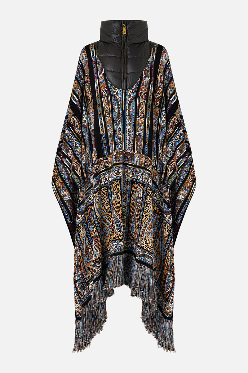 QUILTED COLLAR KNIT PONCHO 1