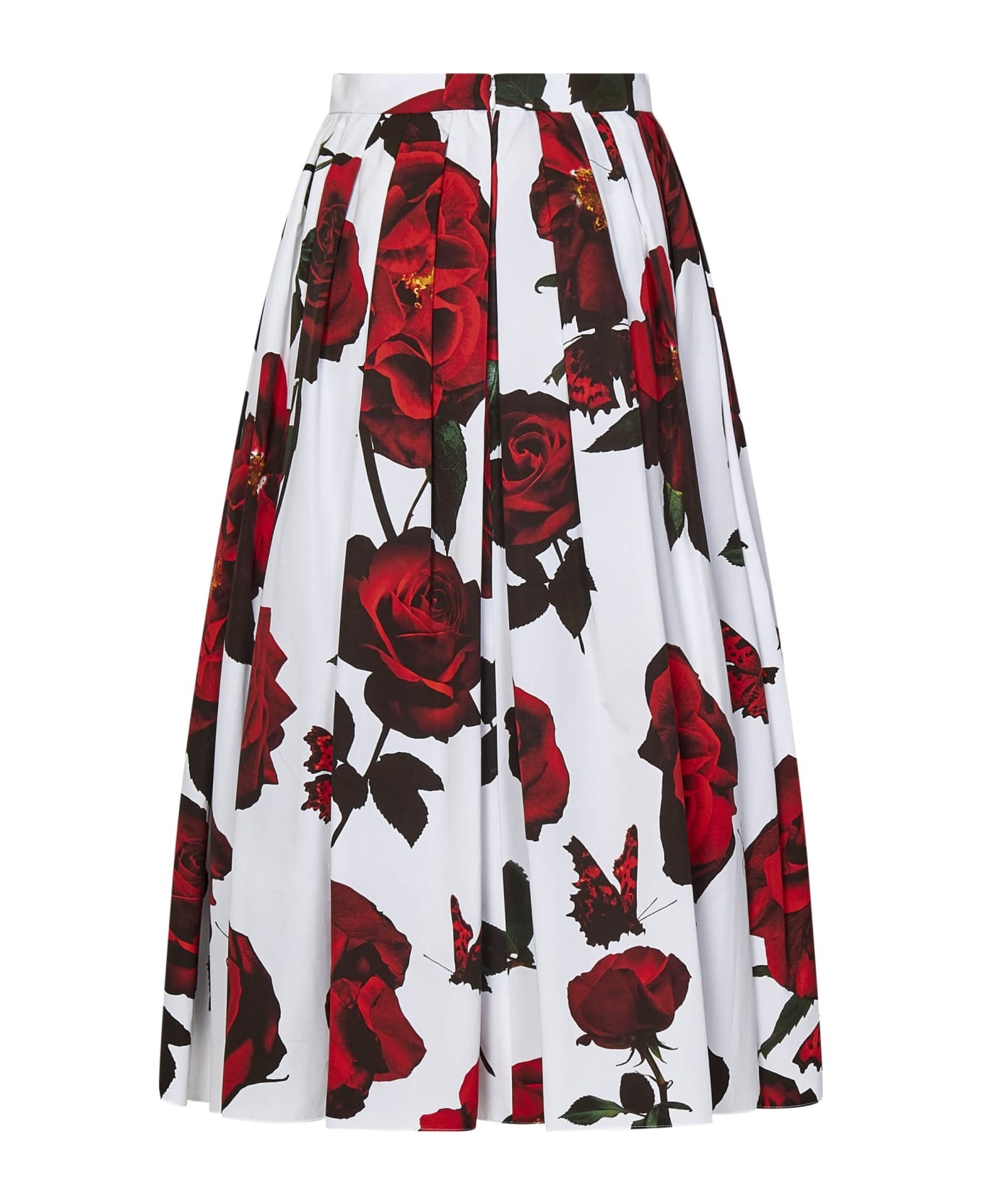 Tudor Rose Print Pleated Midi Skirt In Cotton Woman - 2