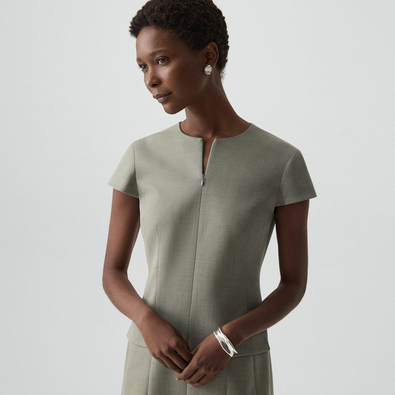 Zip Mini Dress in Wool Gabardine 4