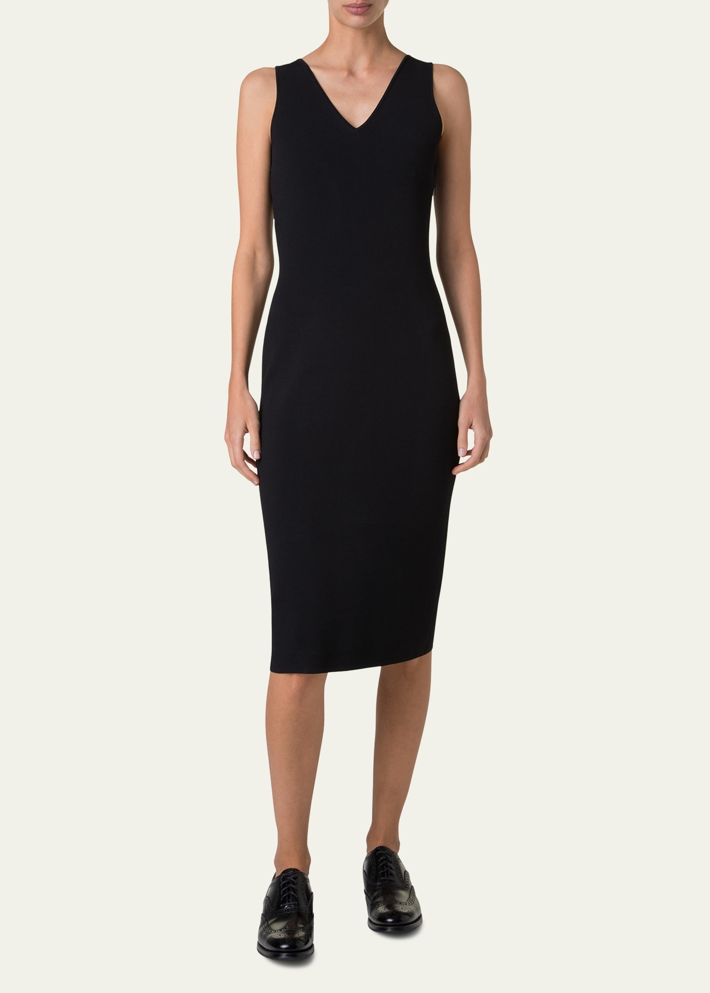V-Neck Sleeveless Knit Midi Dress - 2