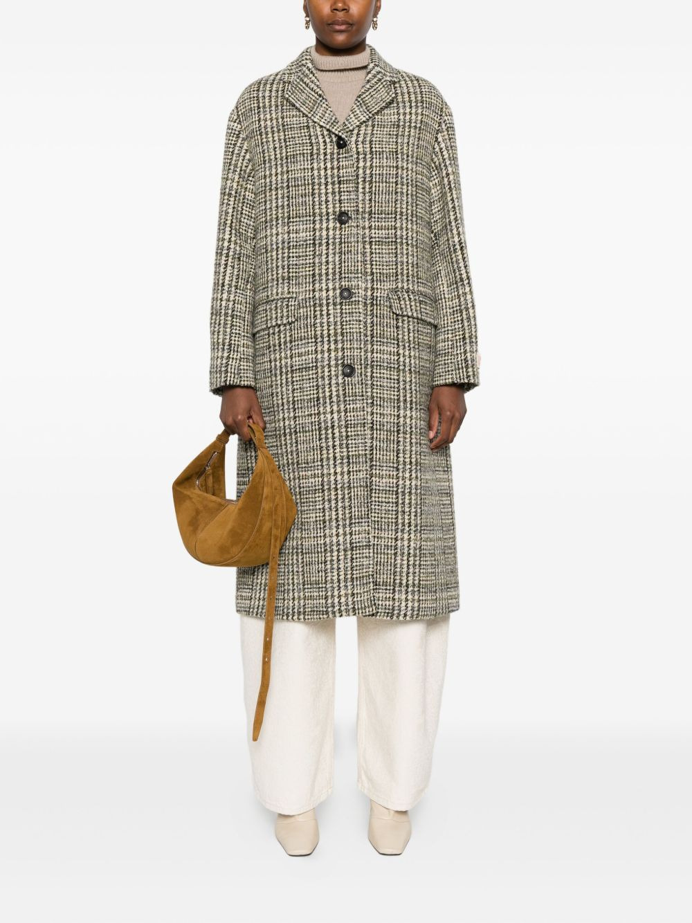 checked lapel coat - 2