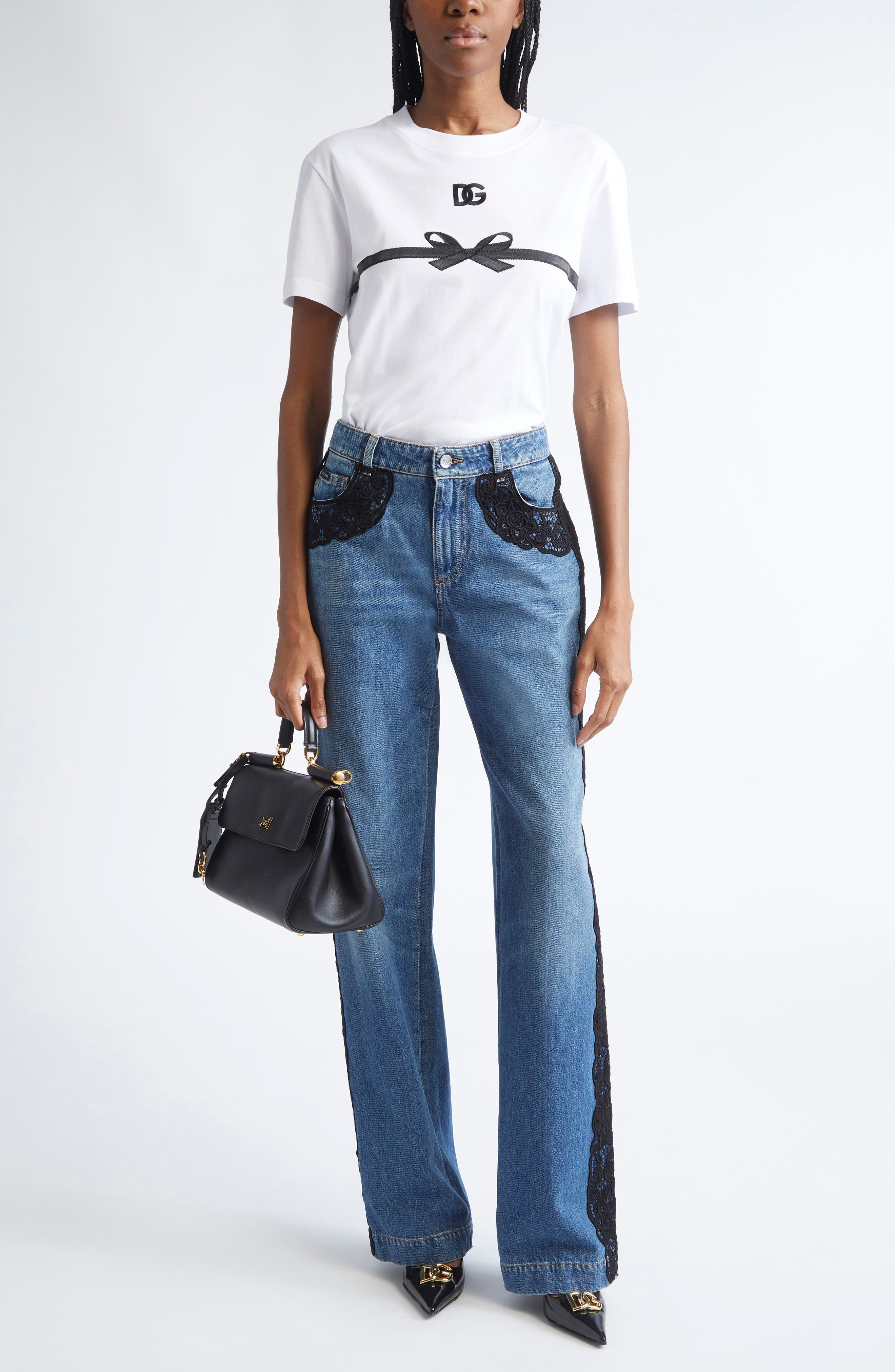 Dolce&Gabbana Logo Embroidered Bow Appliqué T-Shirt in W0800 Bianco Ottico at Nordstrom - 2