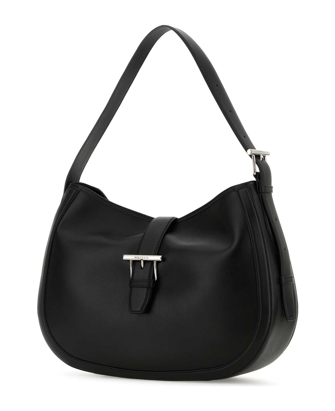 Black Shoulder Bag With Adjustable Shoulder Strap And T Buckle Closure On The Front In Leather Woman - 2
