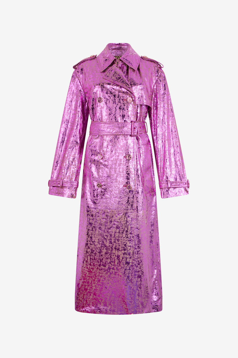Laminated Metallic-Effect Trench Coat 1