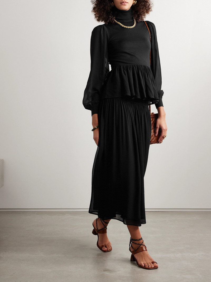 ULLA JOHNSON Liana Peplum Wool And Silk-blend And Chiffon Turtleneck Sweater outlook