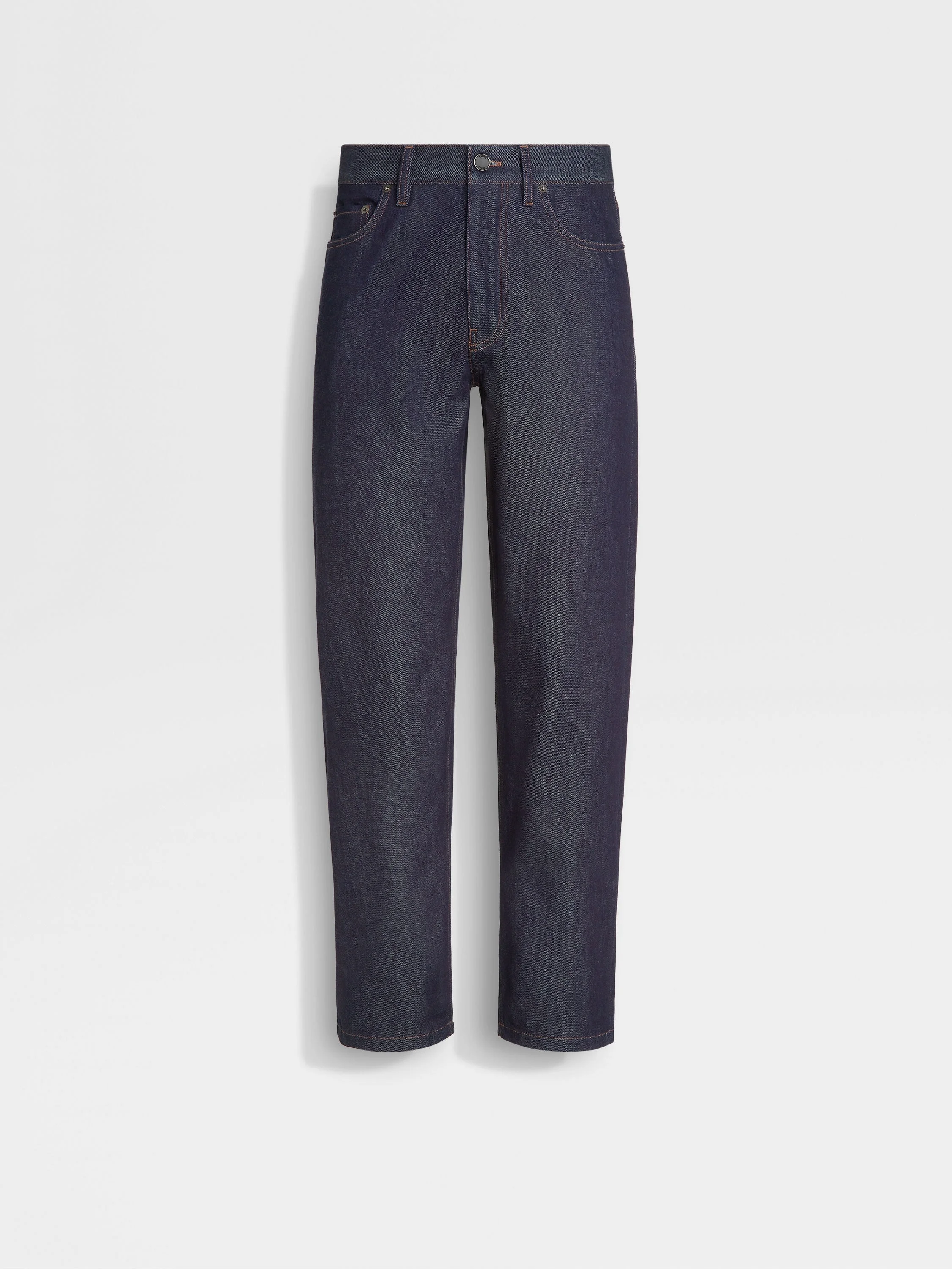 DARK BLUE RINSE-WASHED COTTON AND SILK ROCCIA JEANS - 1