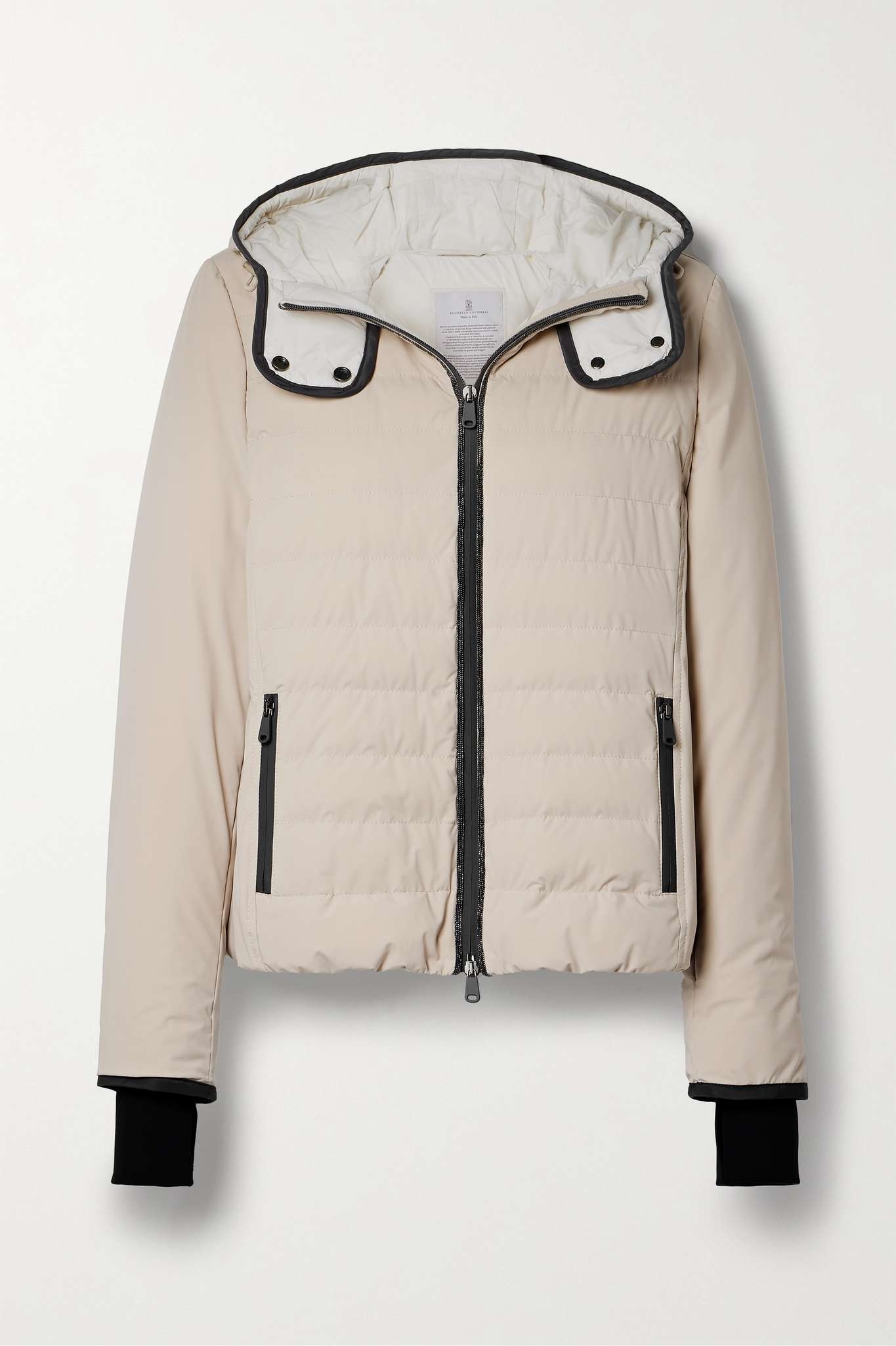 Hooded bead-embellished quilted down ski jacket - 1