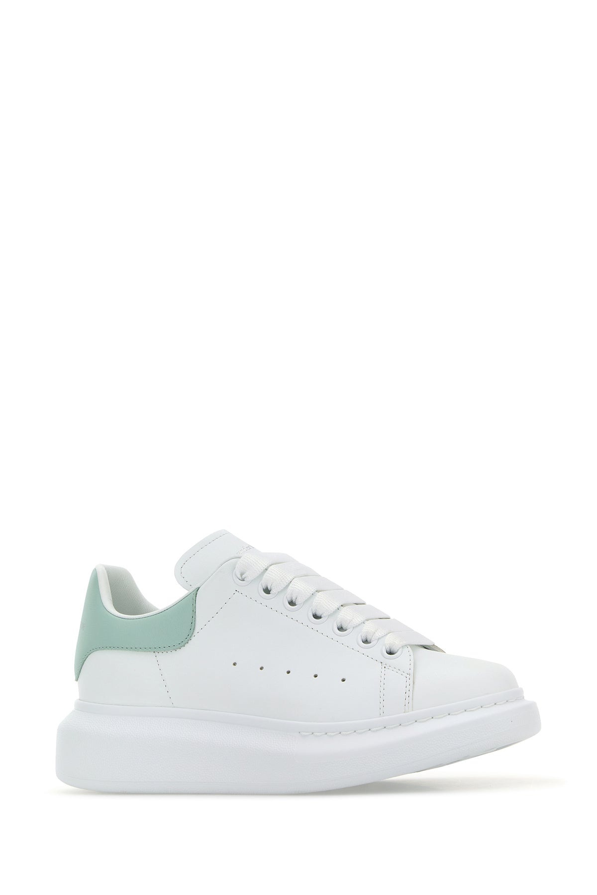 Alexander Mcqueen Women White Leather Sneakers With Sea Green Leather Heel - 2