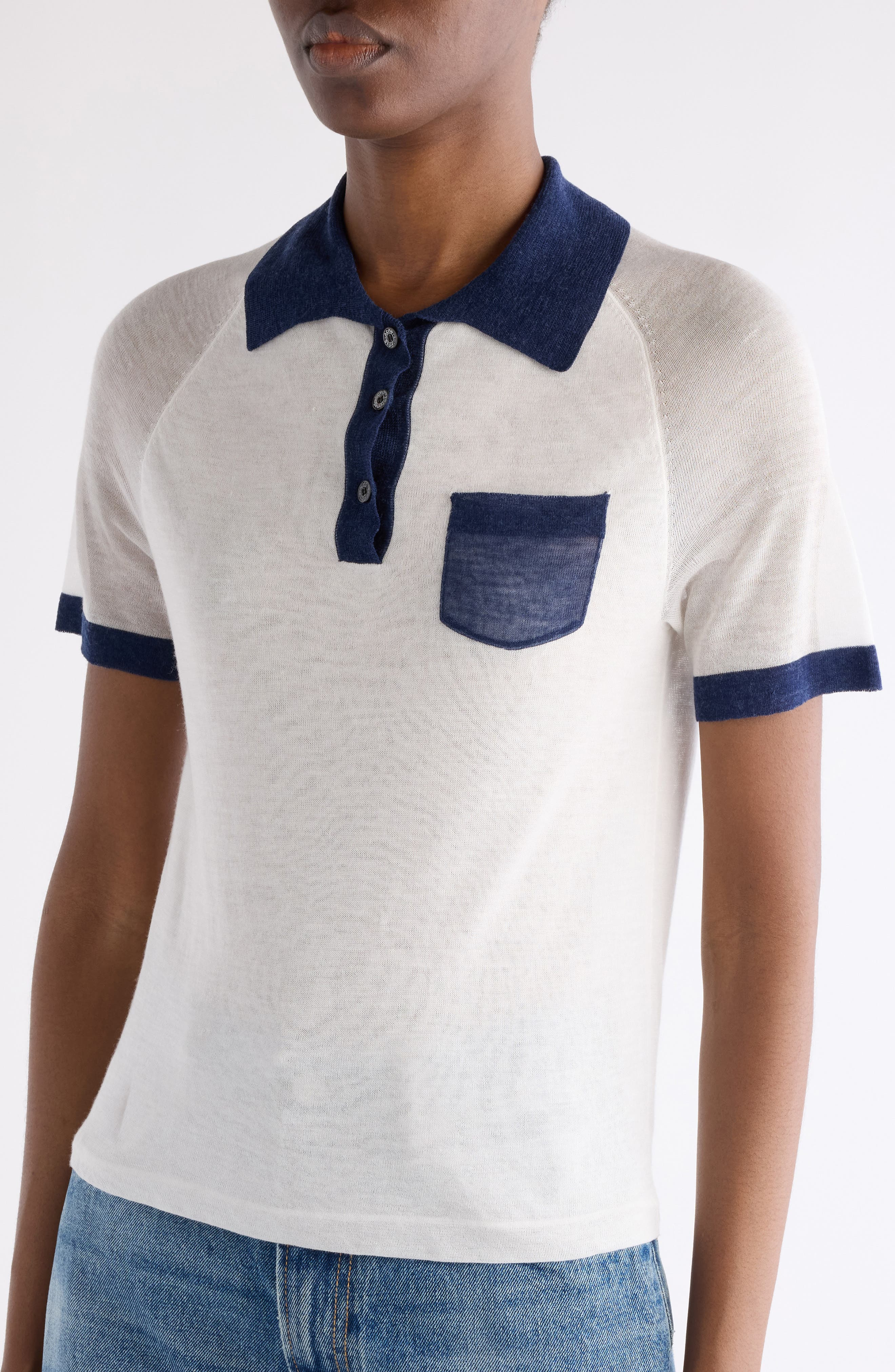 Acne Studios Kout Pocket Polo in White/Navy at Nordstrom - 5
