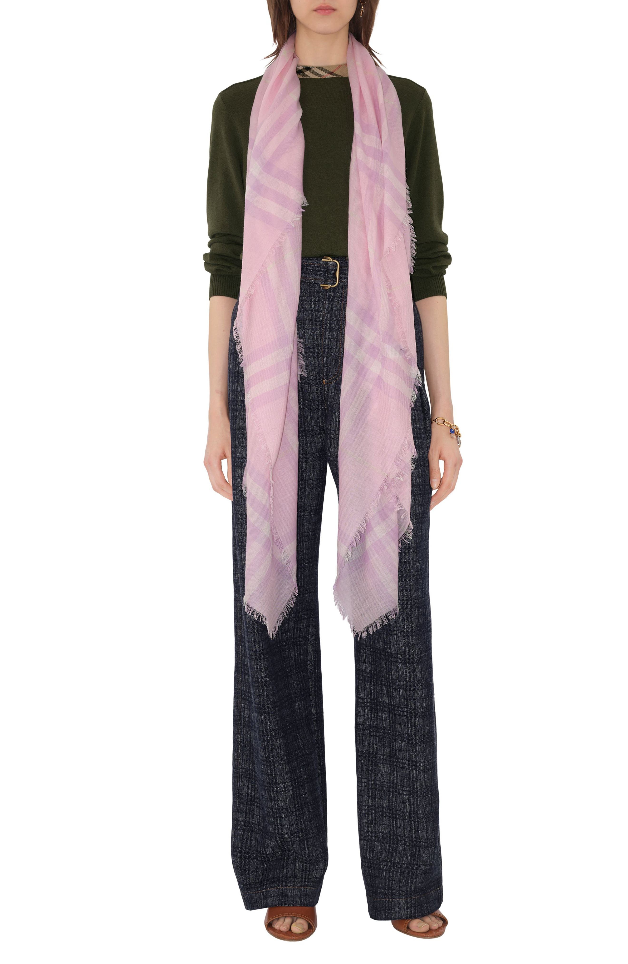 burberry Giant Check Lightweight Wool Scarf in Fondant Pink at Nordstrom - 5