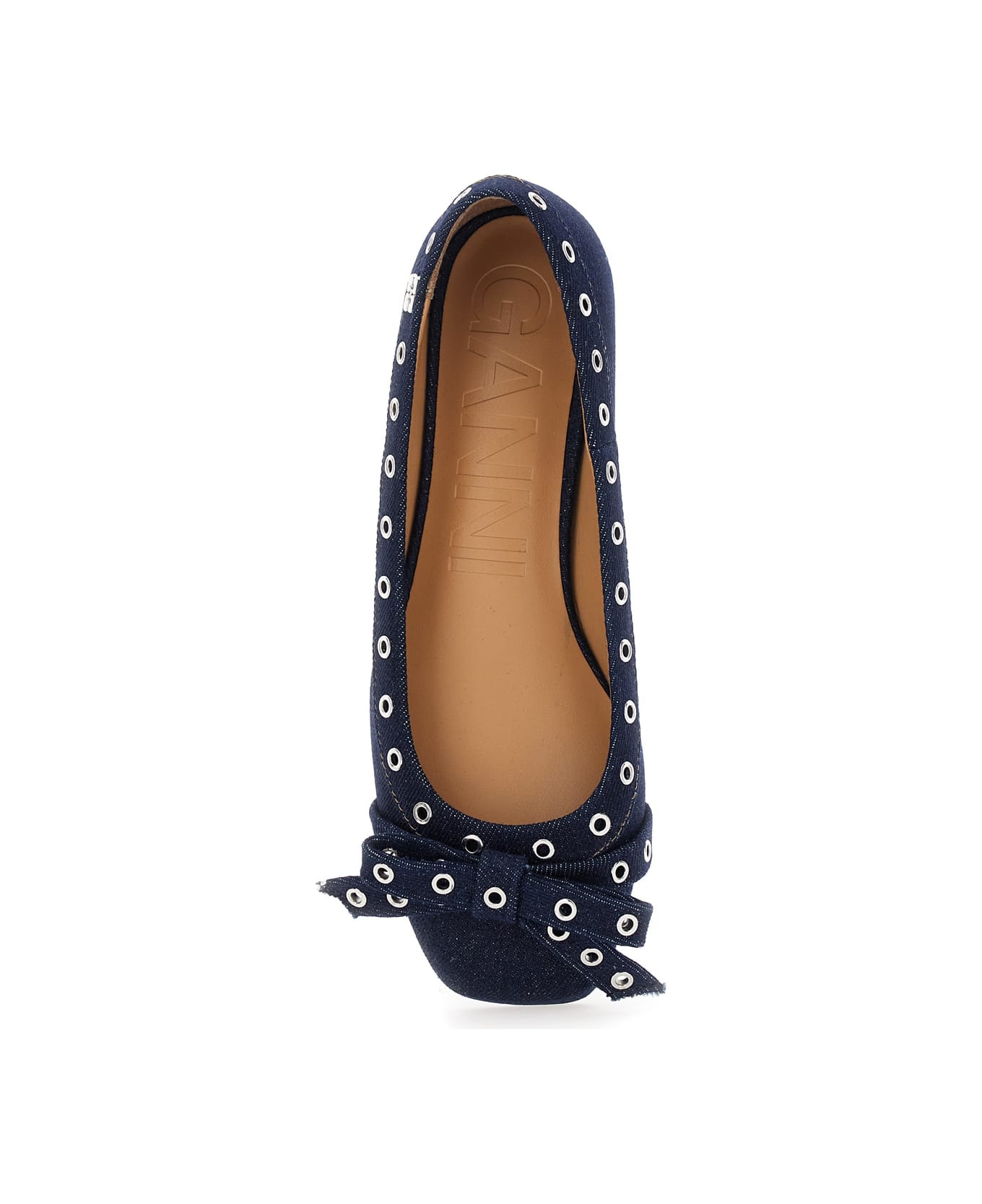 Blue Ballet Flats With Eyelet Details In Cotton Woman - 4