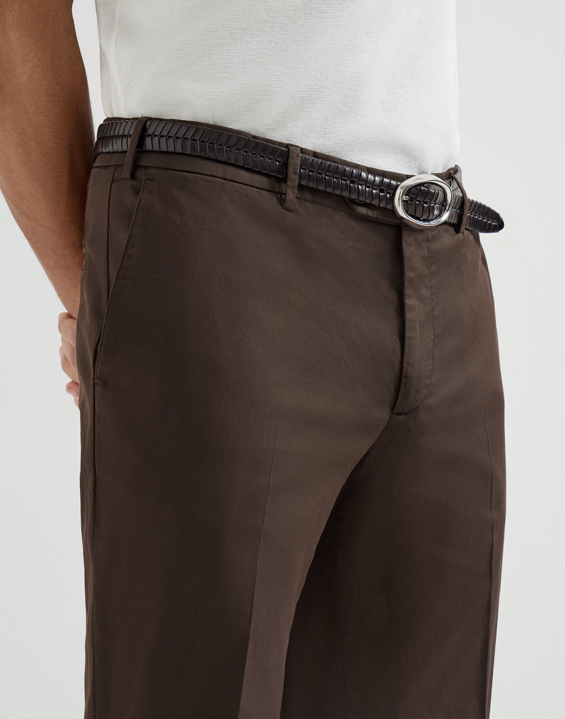 Garment-dyed American Pima cotton comfort gabardine Italian fit trousers 4