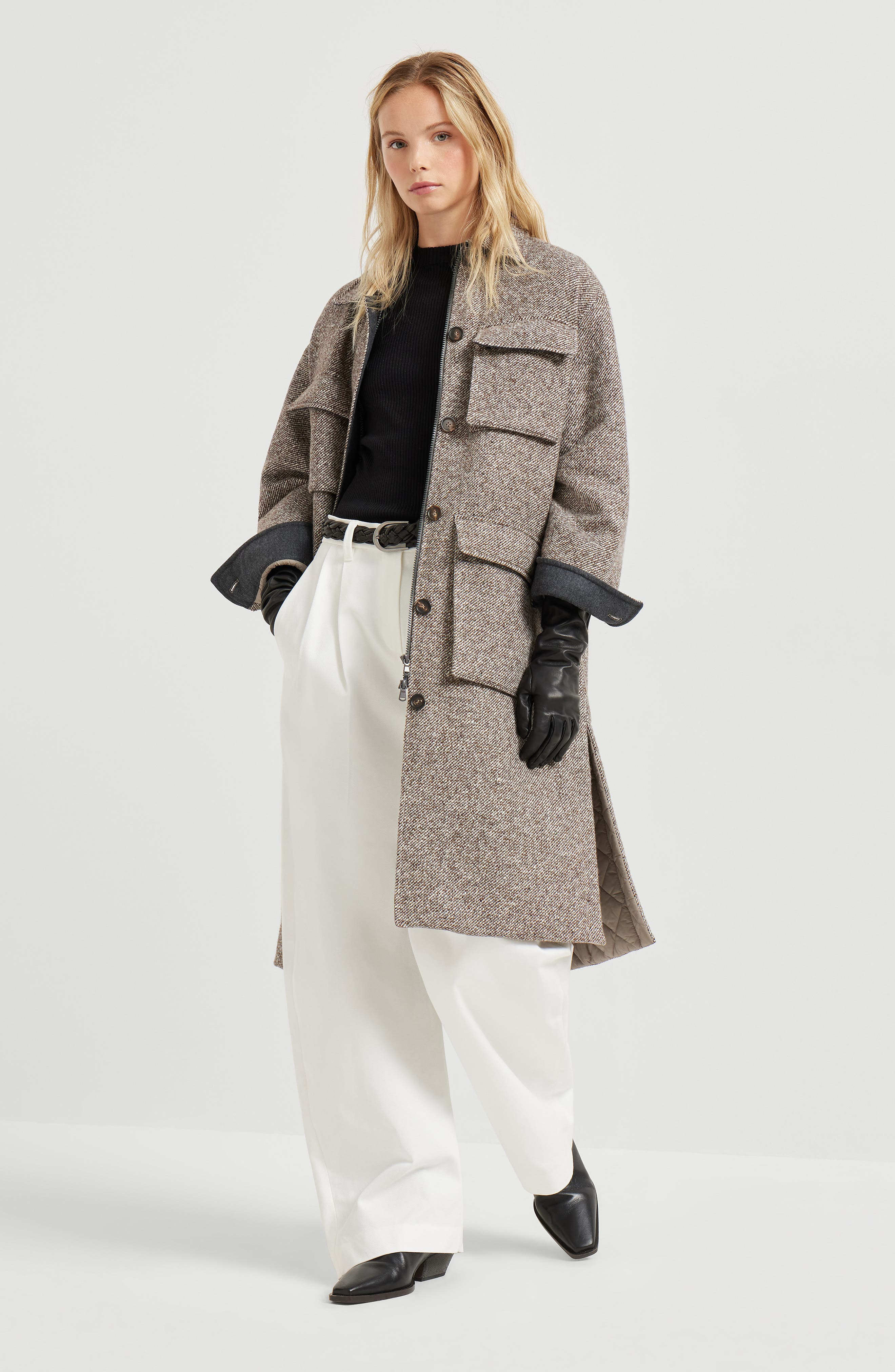 Brunello Cucinelli Mélange diagonal coat in Light Brown at Nordstrom - 6