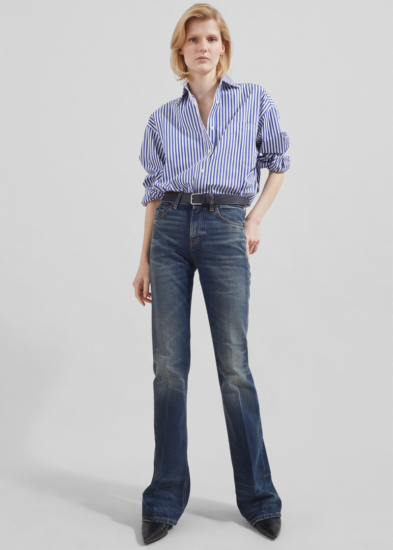 Georgia Boxy Shirt - White/Blue Stripe 3