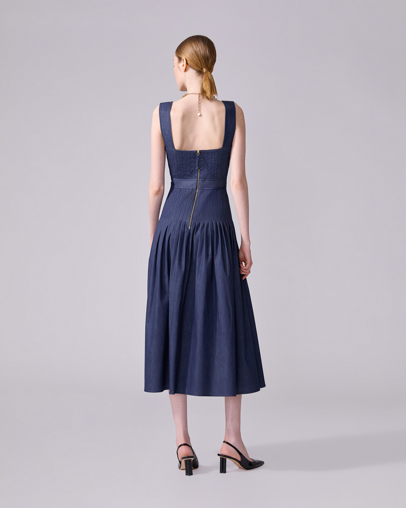 Pleated Denim Midi Dress 3