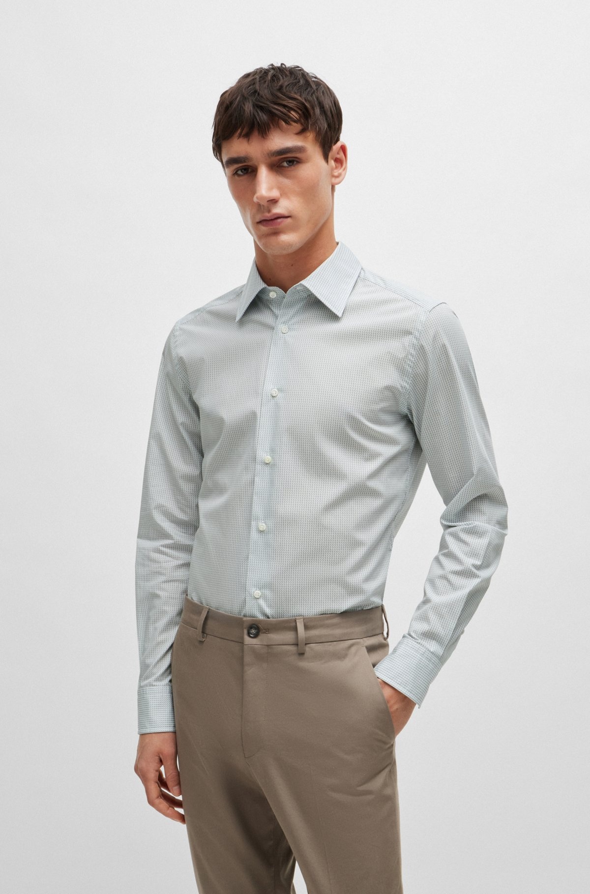 SLIM-FIT SHIRT IN PRINTED COTTON WITH KENT COLLAR - 2