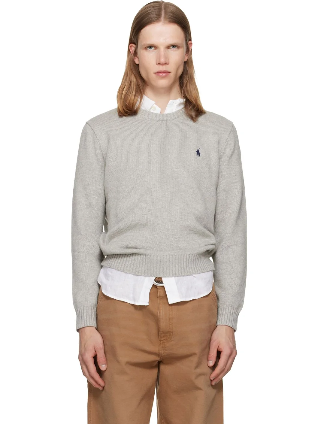 Gray Polo Long Sleeve Sweater - 1