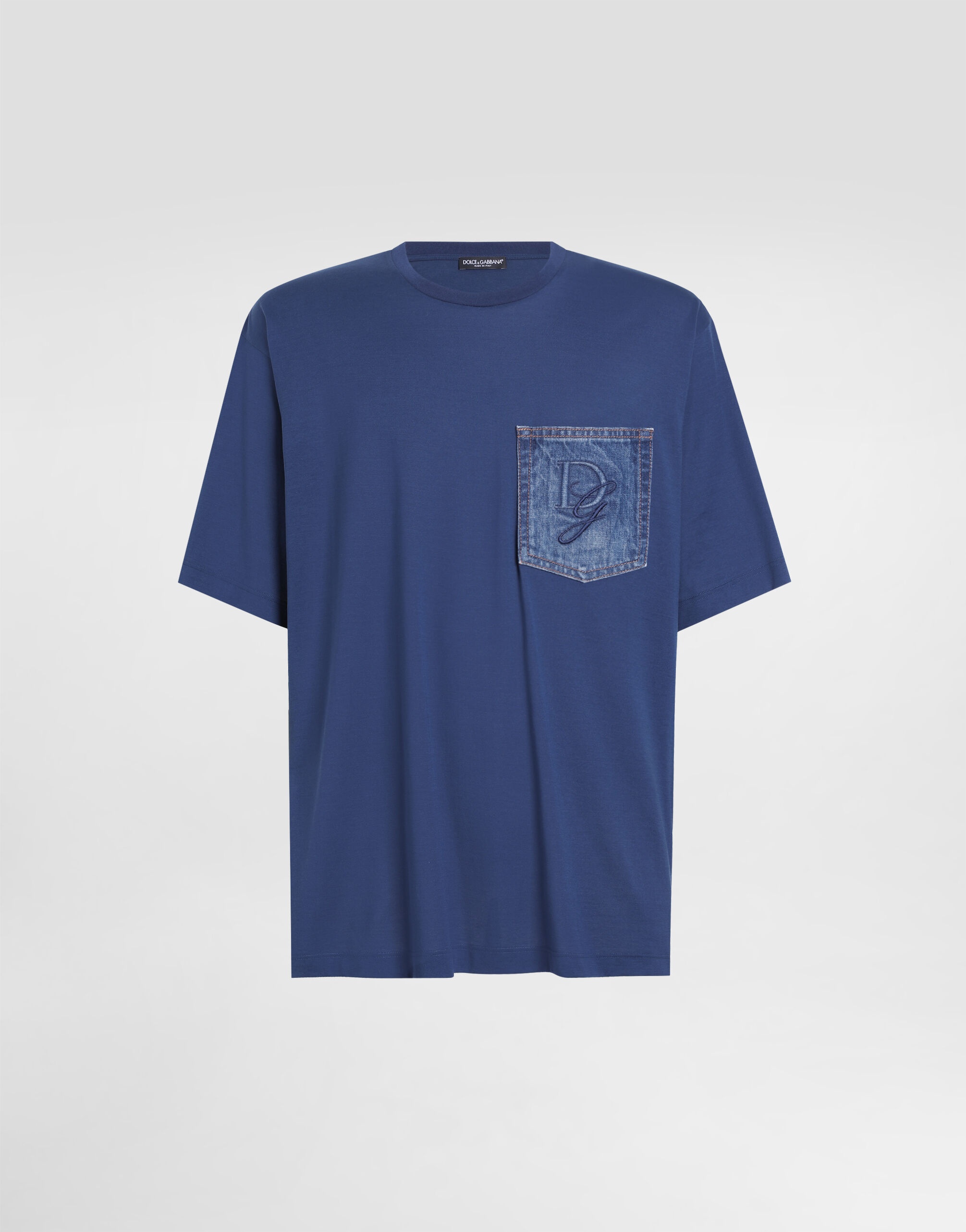 Cotton T-shirt with breast pocket and logo embroidery - 1