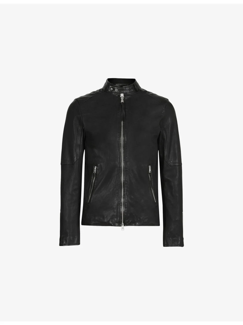 Cora regular-fit snapback-collar leather jacket - 1