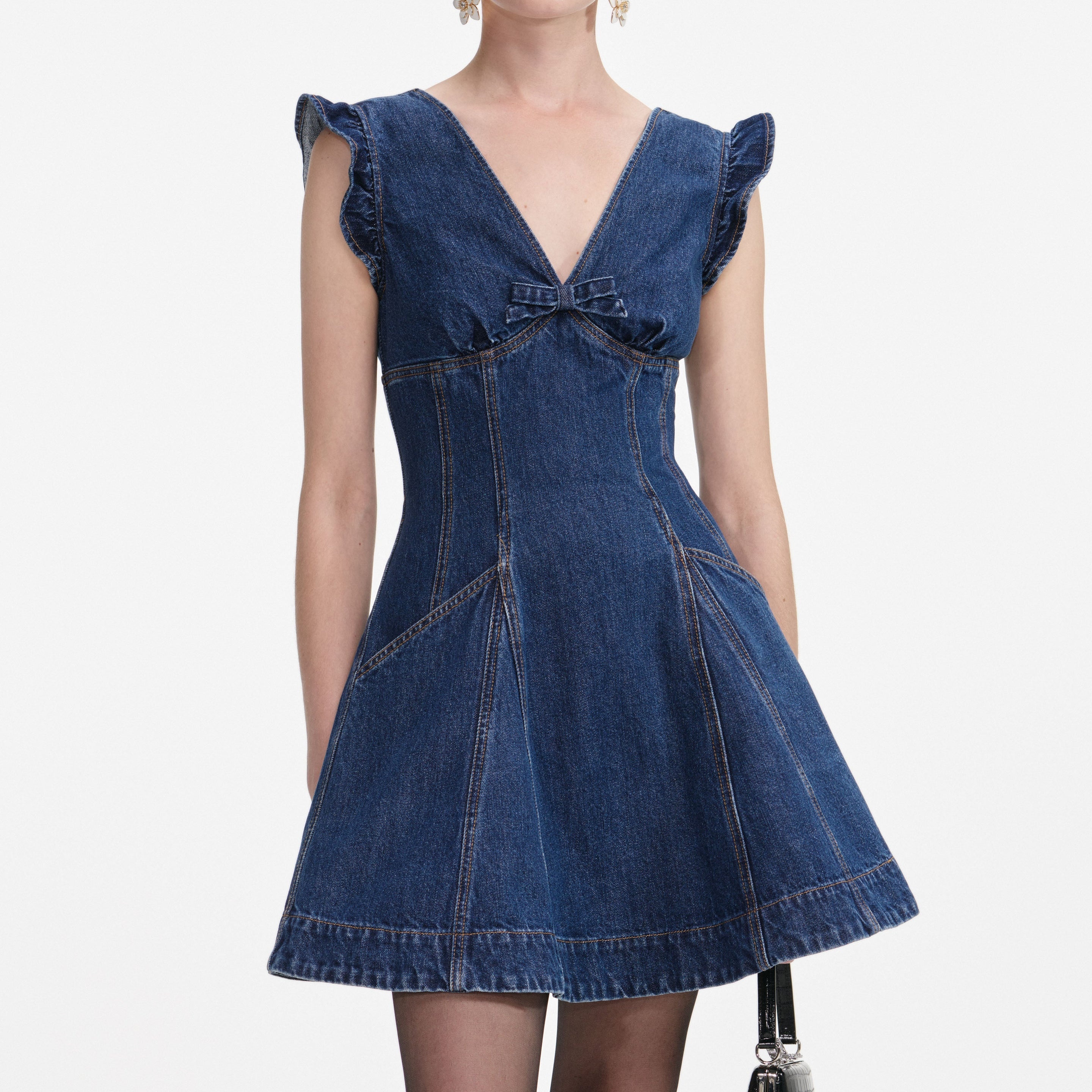 Denim Flared Mini Dress - 4